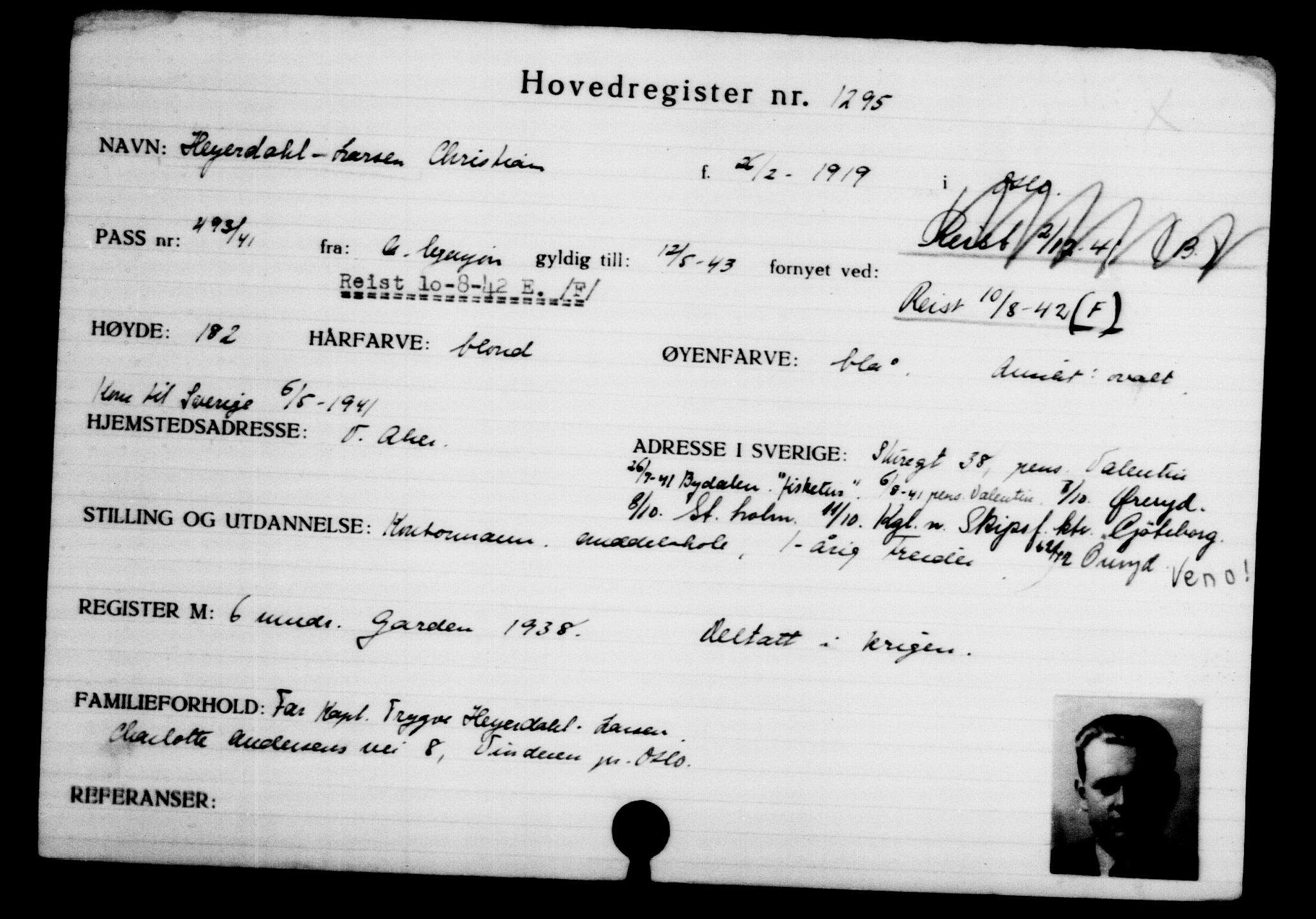 Utenriksstasjonene, Legasjonen i Stockholm, Flyktningkontoret, AV/RA-S-6753/V/Va/L0002: Kjesäterkartoteket, flyktninger med registreringsnr. 1001-2000, 1940-1945, p. 424