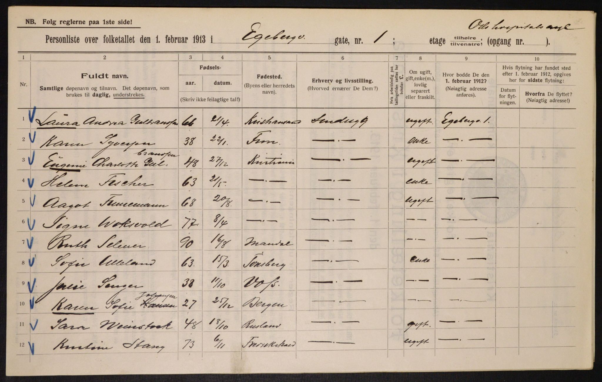 OBA, Municipal Census 1913 for Kristiania, 1913, p. 20205