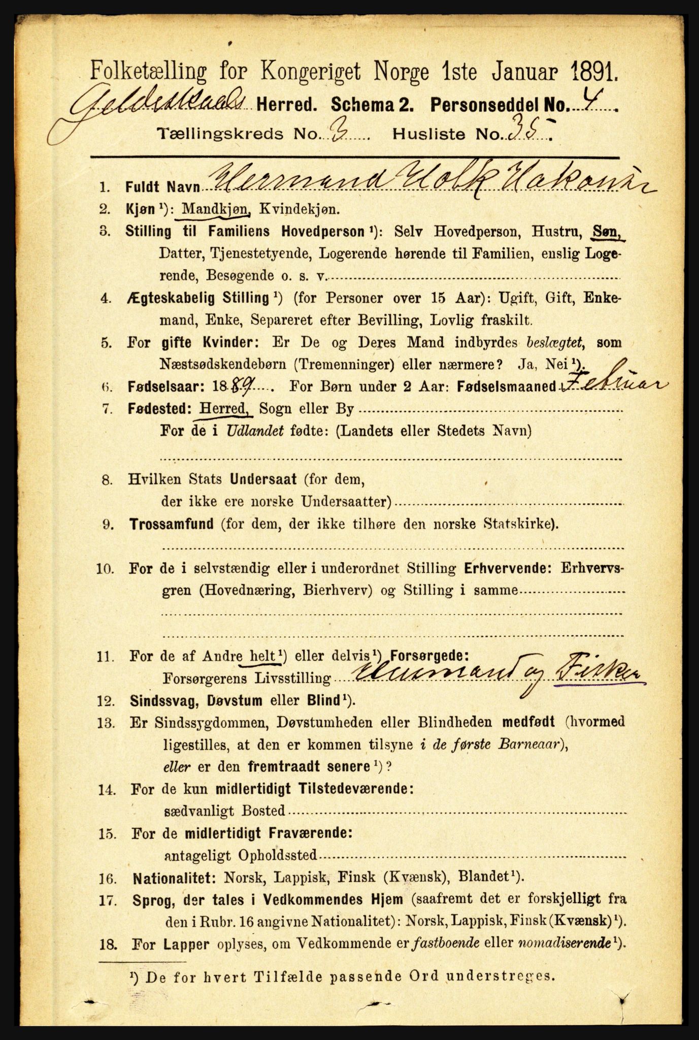 RA, 1891 census for 1838 Gildeskål, 1891, p. 992