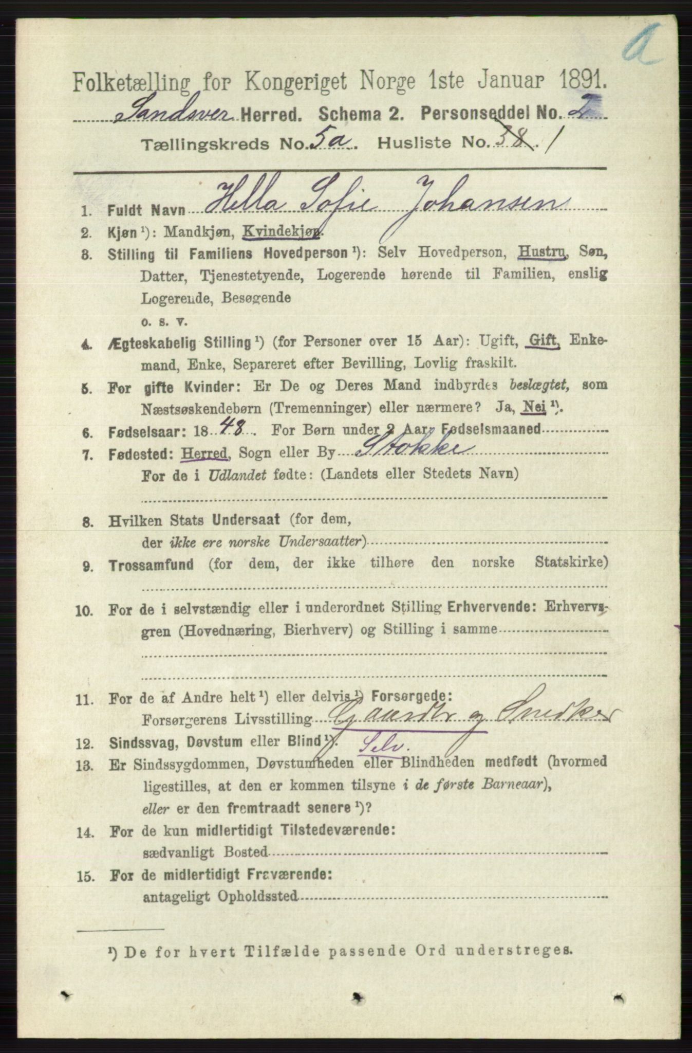 RA, 1891 census for 0629 Sandsvær, 1891, p. 2478