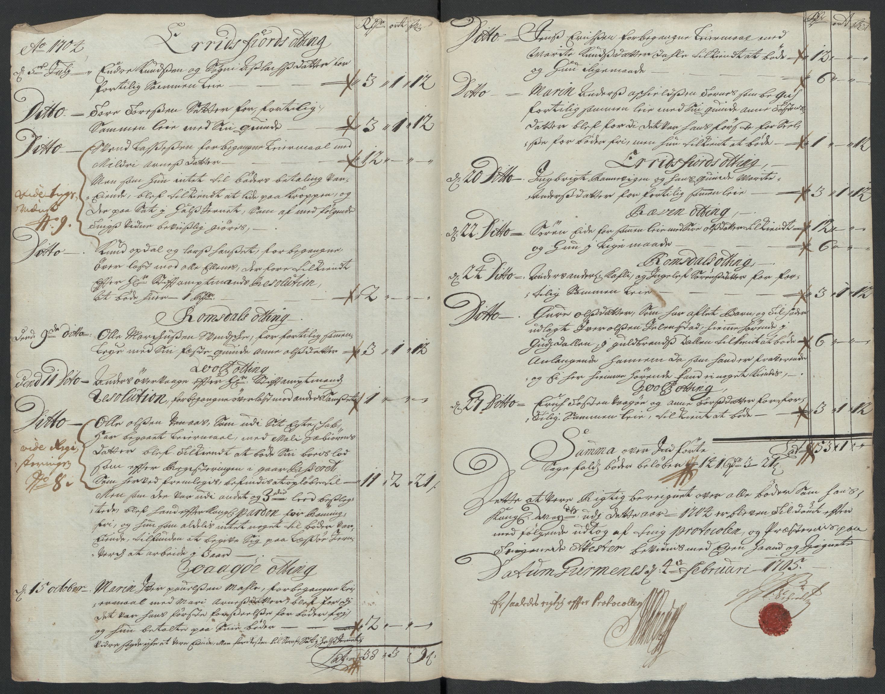 Rentekammeret inntil 1814, Reviderte regnskaper, Fogderegnskap, RA/EA-4092/R55/L3656: Fogderegnskap Romsdal, 1703-1705, p. 238