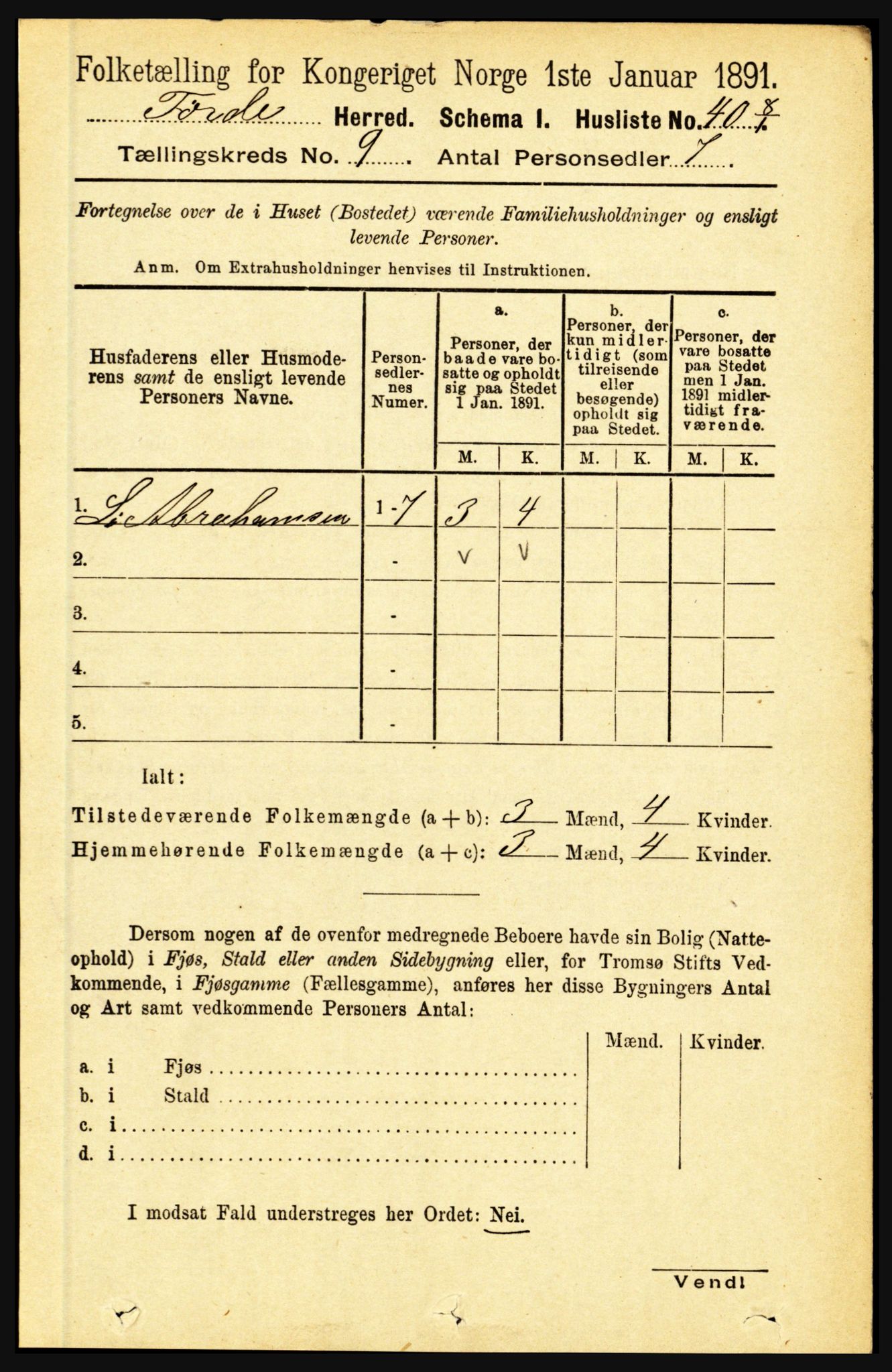 RA, 1891 census for 1432 Førde, 1891, p. 3314