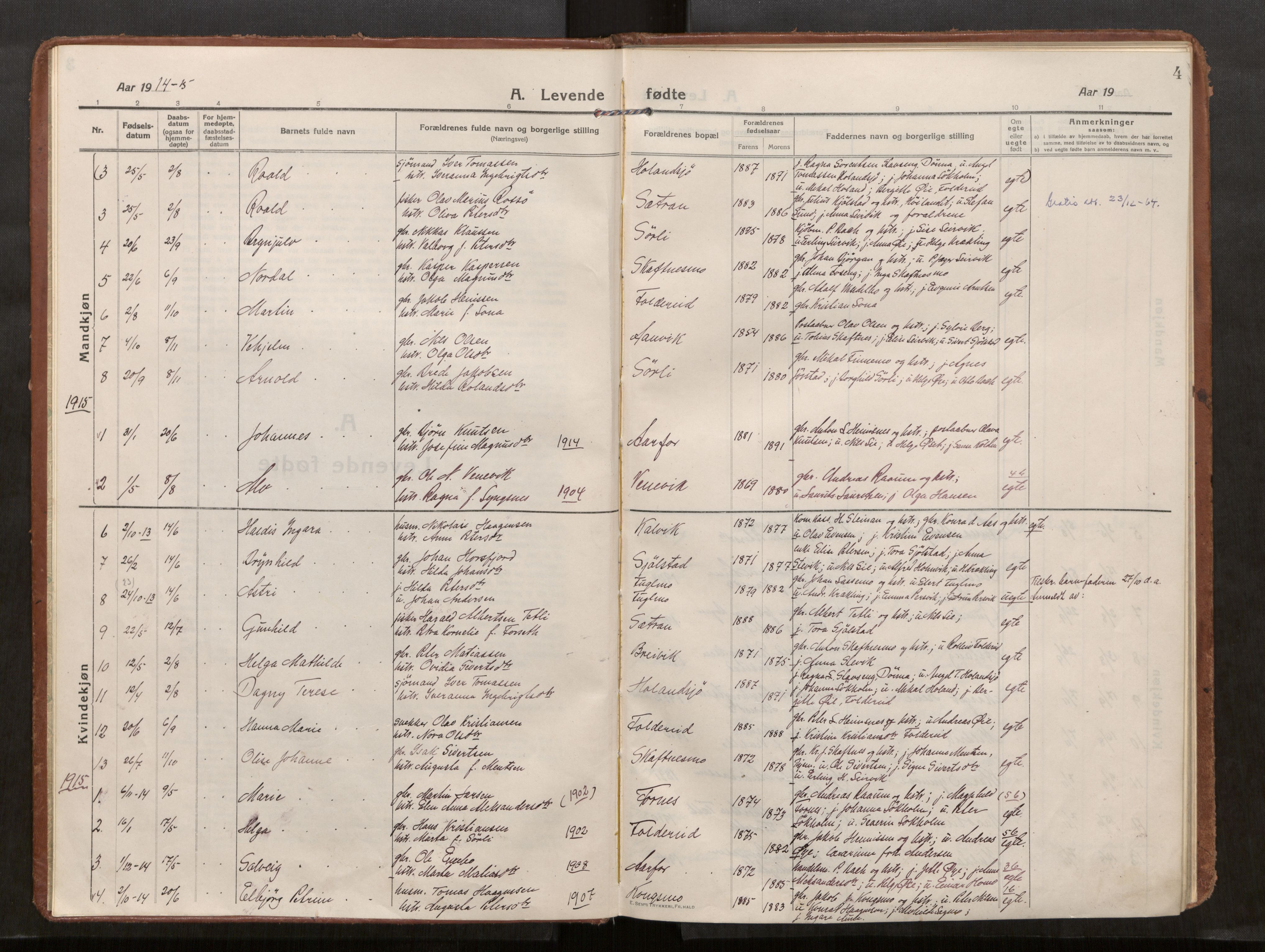 Kolvereid sokneprestkontor, SAT/A-1171/H/Ha/Haa/L0002: Parish register (official) no. 2, 1914-1926, p. 4