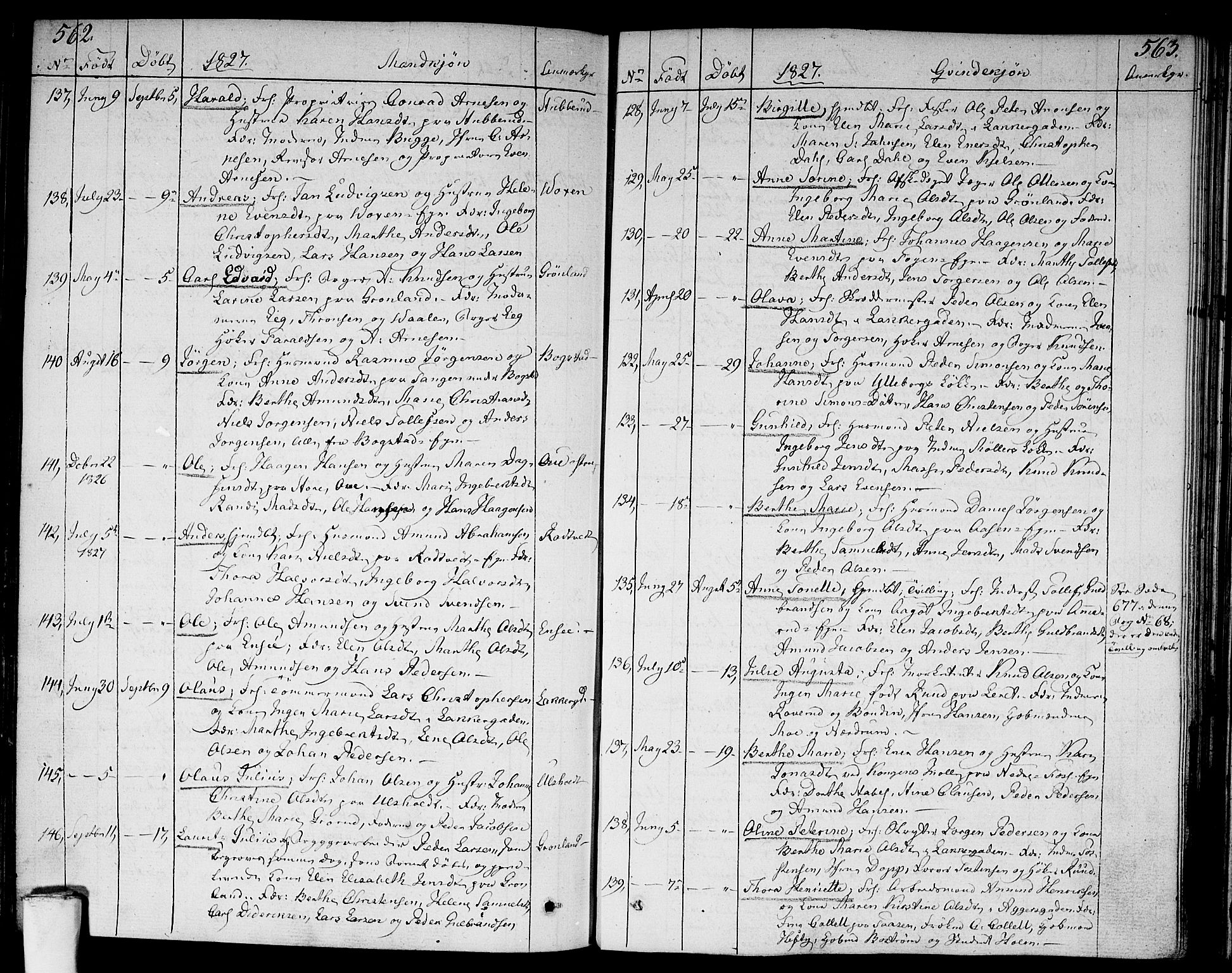 Aker prestekontor kirkebøker, AV/SAO-A-10861/F/L0012: Parish register (official) no. 12, 1819-1828, p. 562-563