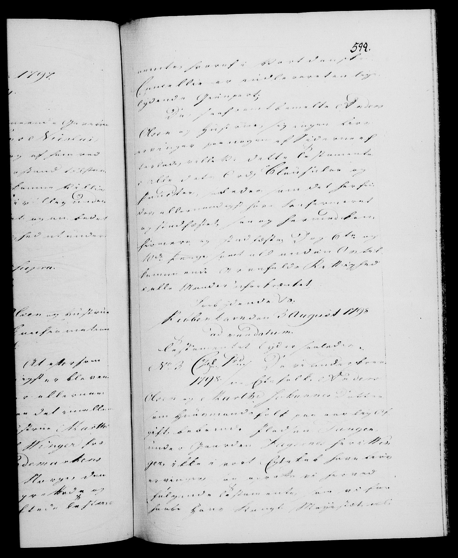 Danske Kanselli 1572-1799, AV/RA-EA-3023/F/Fc/Fca/Fcaa/L0058: Norske registre, 1798, p. 599a