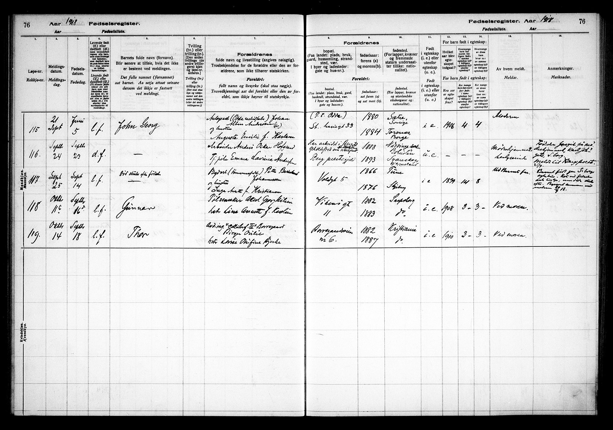 Sarpsborg prestekontor Kirkebøker, AV/SAO-A-2006/J/Ja/L0001: Birth register no. 1, 1916-1922, p. 76
