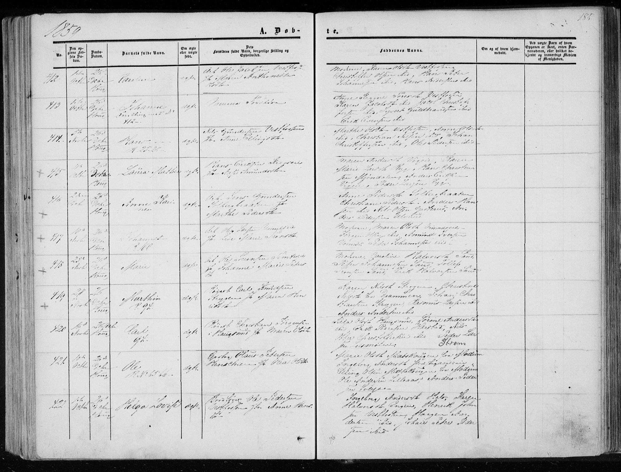 Eiker kirkebøker, SAKO/A-4/F/Fa/L0015a: Parish register (official) no. I 15A, 1854-1860, p. 185
