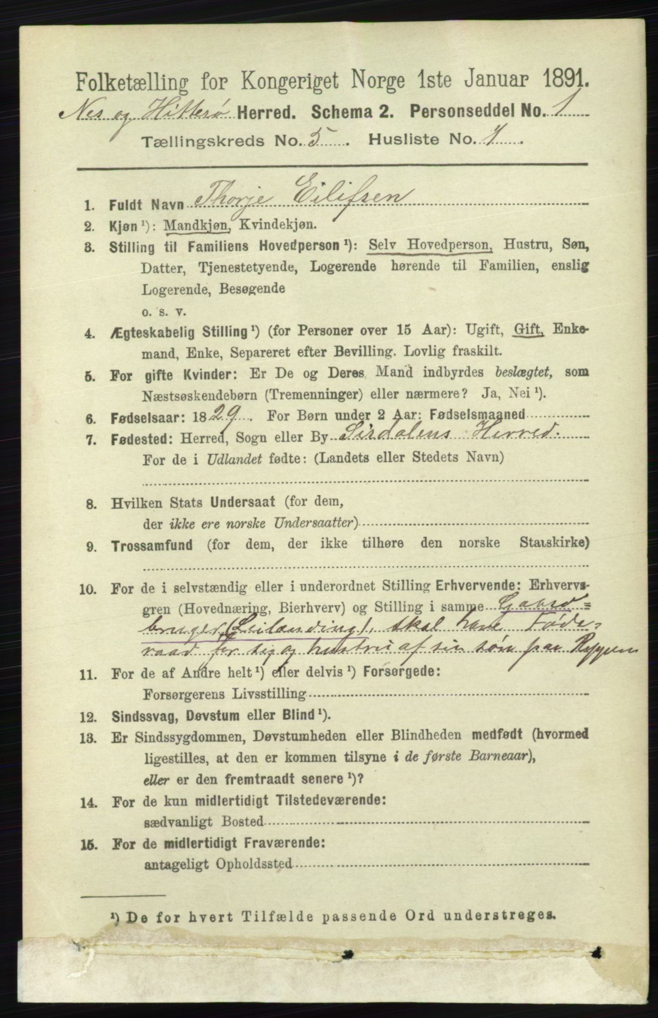 RA, 1891 census for 1043 Hidra og Nes, 1891, p. 1854