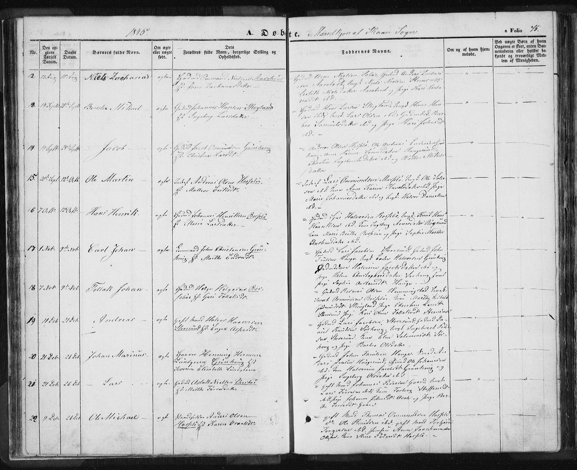 Torvastad sokneprestkontor, SAST/A -101857/H/Ha/Haa/L0006: Parish register (official) no. A 6, 1836-1847, p. 75