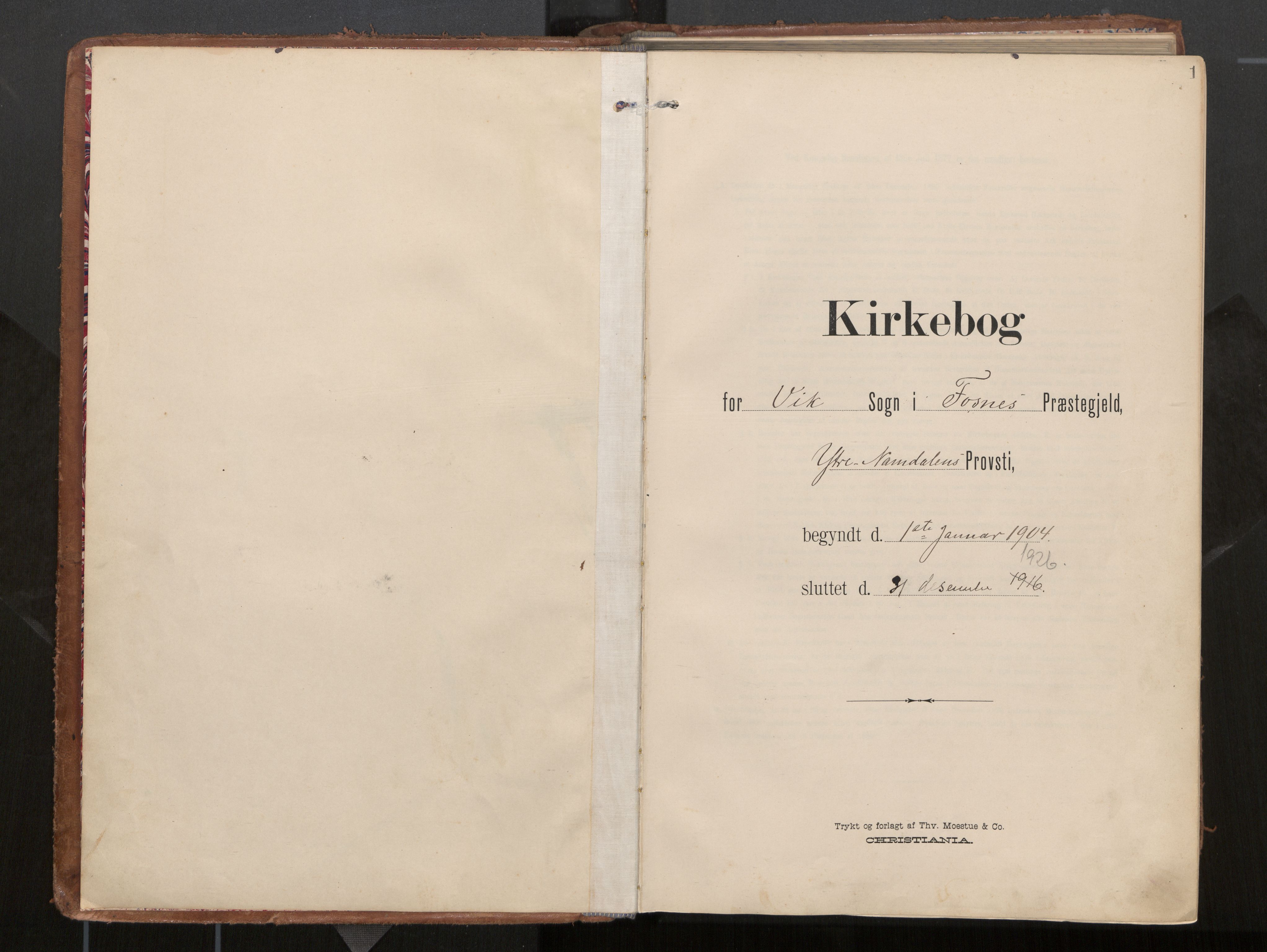 Ministerialprotokoller, klokkerbøker og fødselsregistre - Nord-Trøndelag, AV/SAT-A-1458/774/L0629: Parish register (official), 1904-1926, p. 1