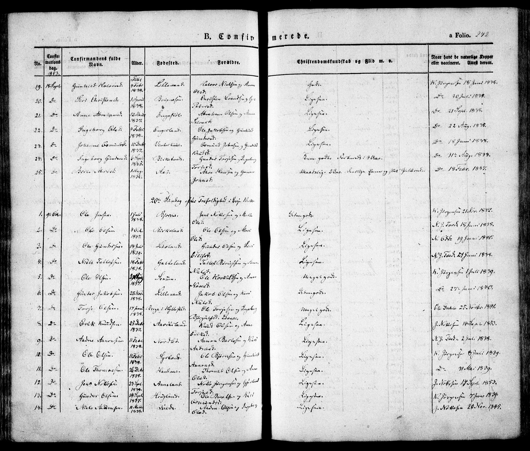 Evje sokneprestkontor, AV/SAK-1111-0008/F/Fa/Faa/L0005: Parish register (official) no. A 5, 1843-1865, p. 242