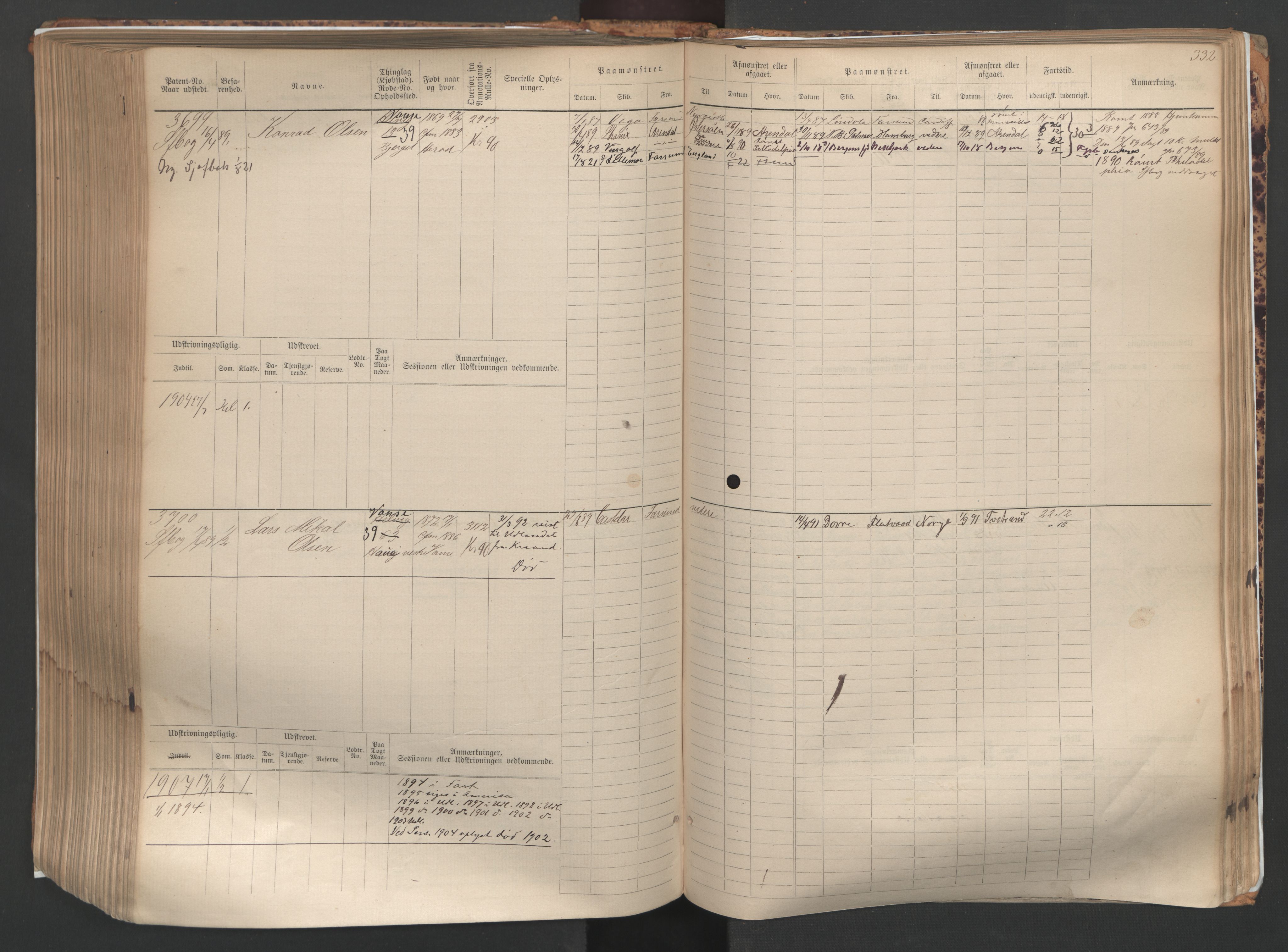 Farsund mønstringskrets, SAK/2031-0017/F/Fb/L0005: Hovedrulle nr 3041-3804, M-8, 1883-1930, p. 335