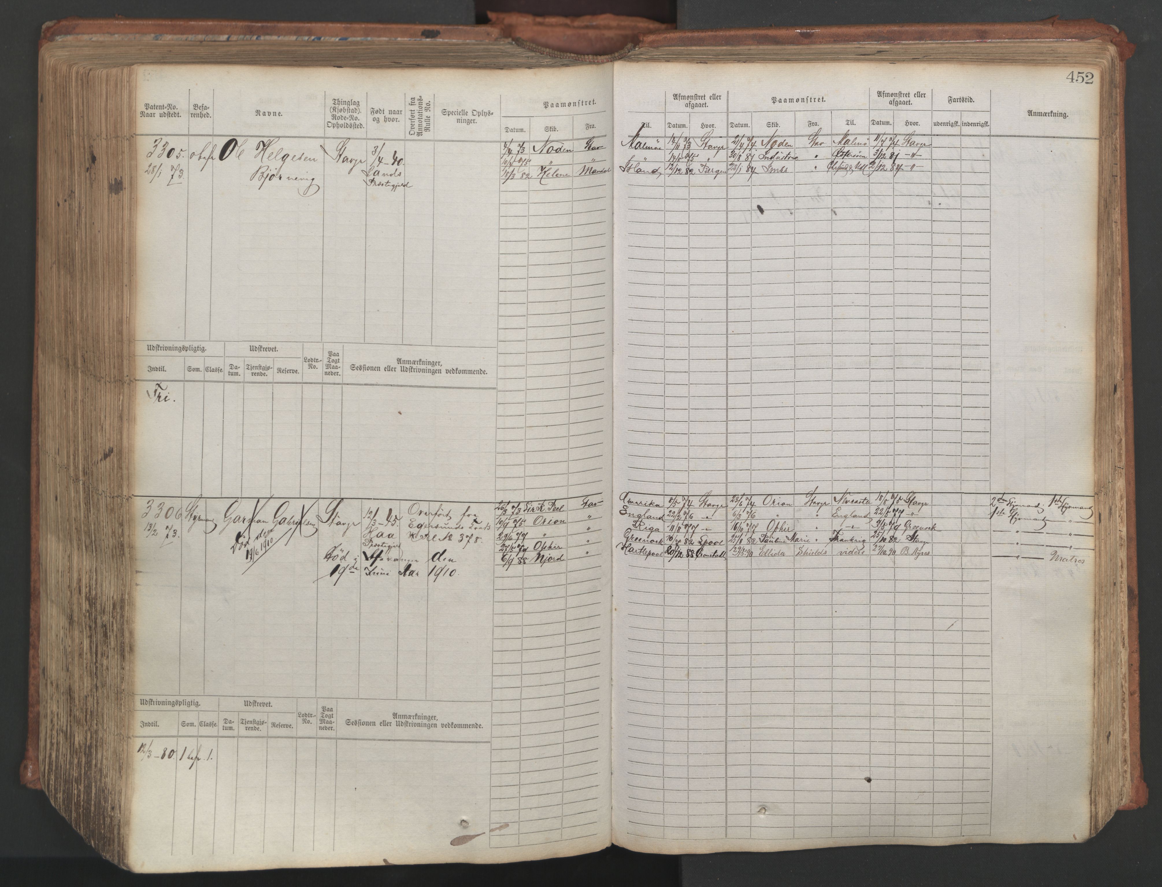 Stavanger sjømannskontor, AV/SAST-A-102006/F/Fb/Fbb/L0007: Sjøfartshovedrulle, patentnr. 2403-3604, 1869-1880, p. 503