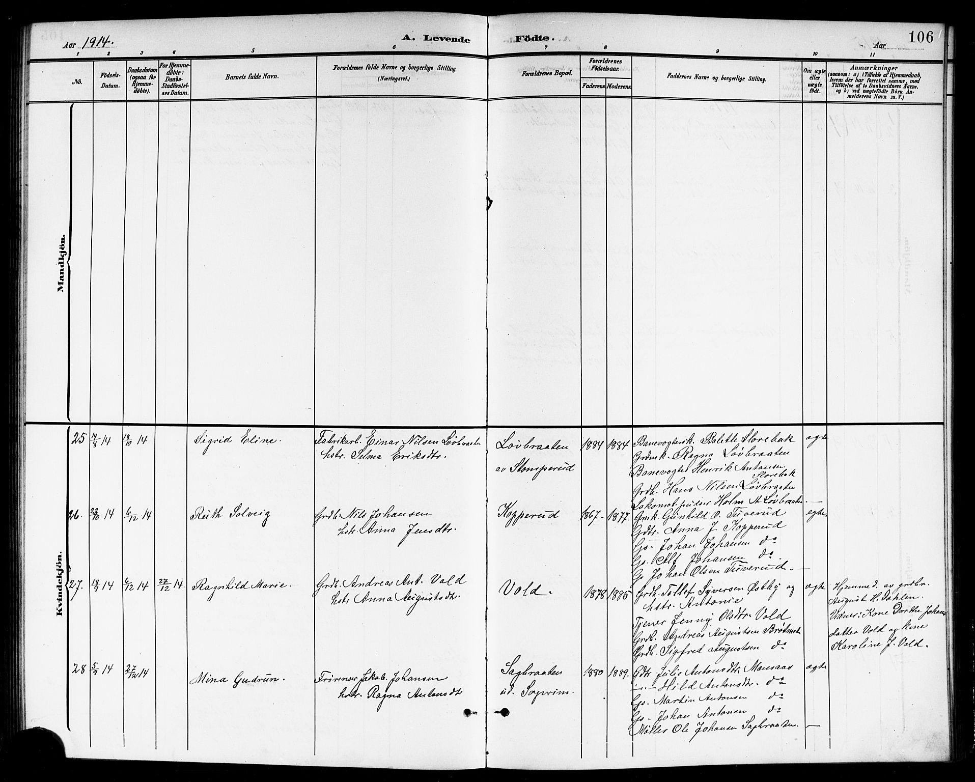 Høland prestekontor Kirkebøker, SAO/A-10346a/G/Gb/L0001: Parish register (copy) no. II 1, 1902-1919, p. 106