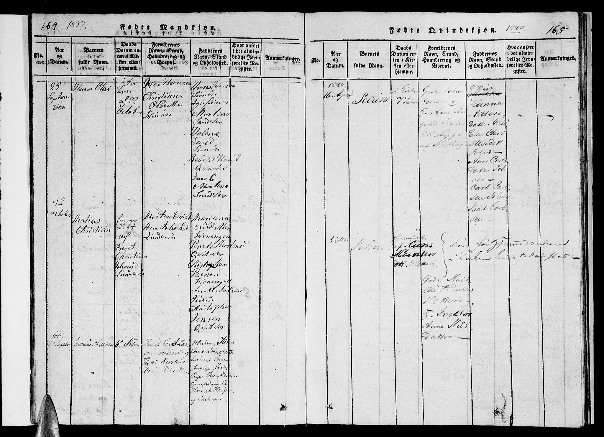 Ministerialprotokoller, klokkerbøker og fødselsregistre - Nordland, AV/SAT-A-1459/839/L0571: Parish register (copy) no. 839C01, 1820-1840, p. 164-165
