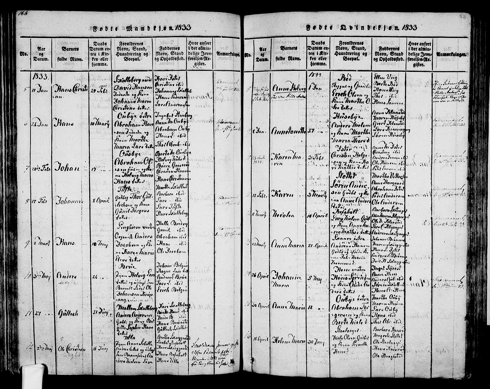 Tjølling kirkebøker, SAKO/A-60/F/Fa/L0005: Parish register (official) no. 5, 1814-1836, p. 166-167