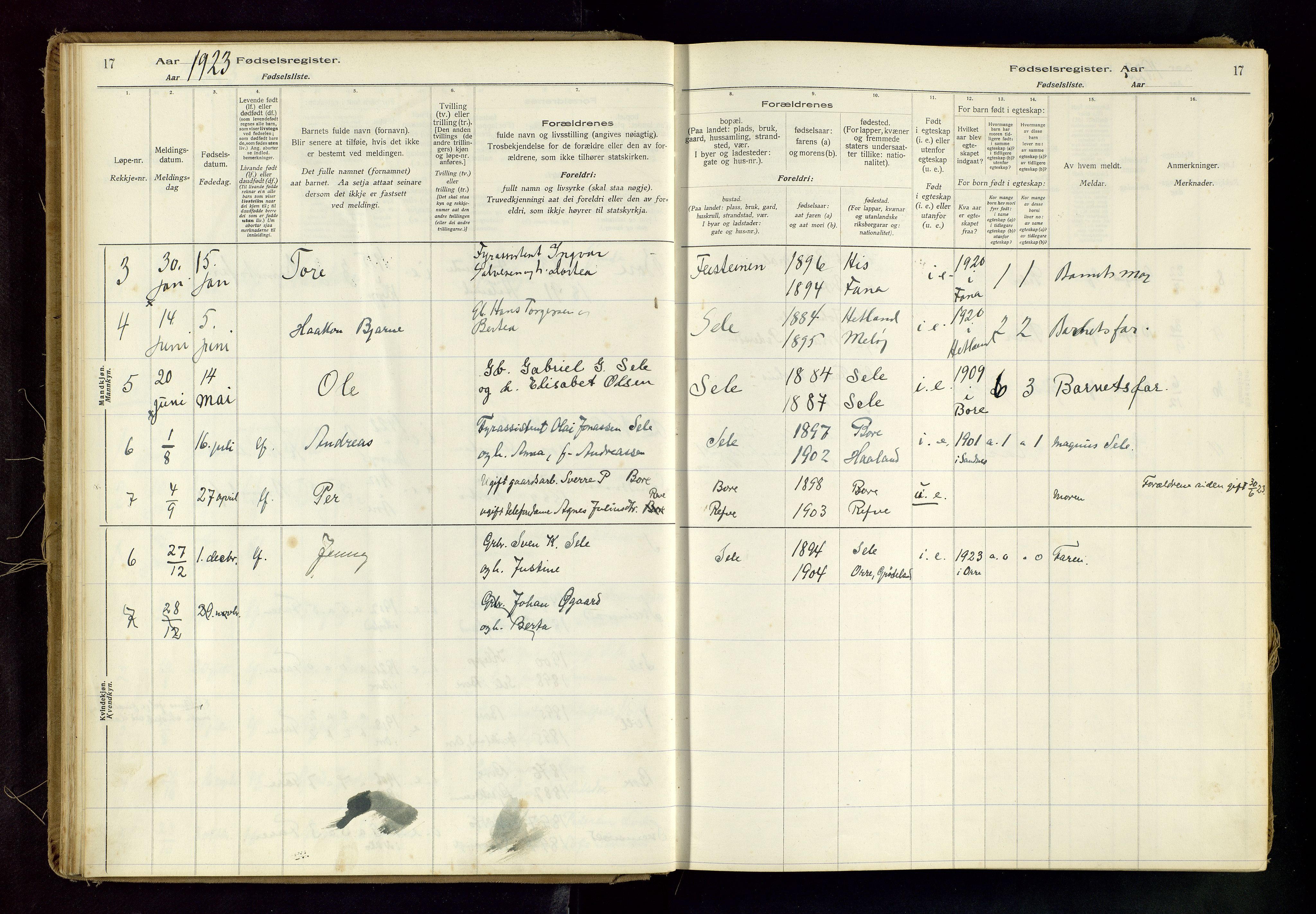 Klepp sokneprestkontor, AV/SAST-A-101803/001/704BAB/L0001: Birth register no. 1, 1916-1976, p. 17