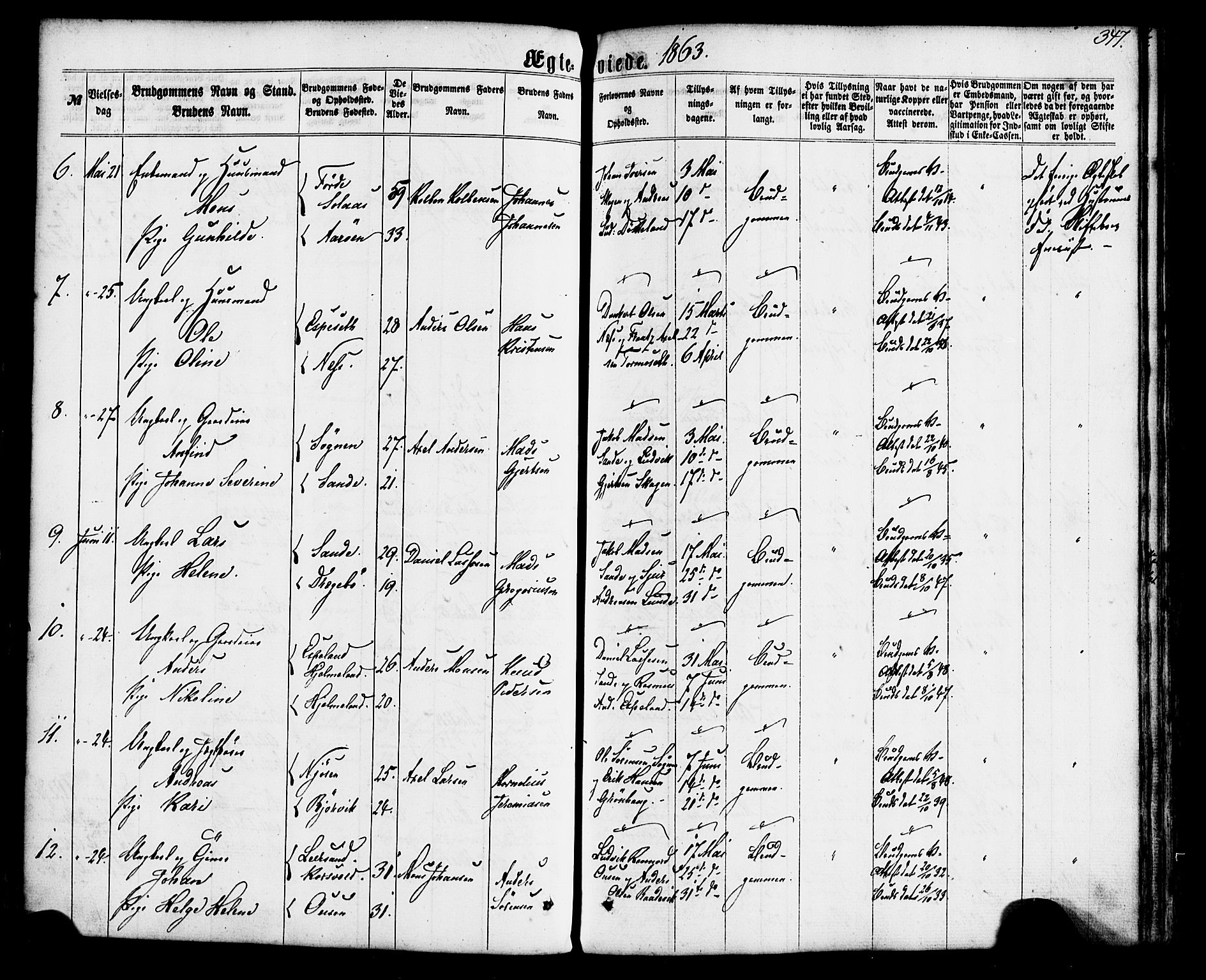 Gaular sokneprestembete, SAB/A-80001/H/Haa: Parish register (official) no. A 5, 1860-1881, p. 347