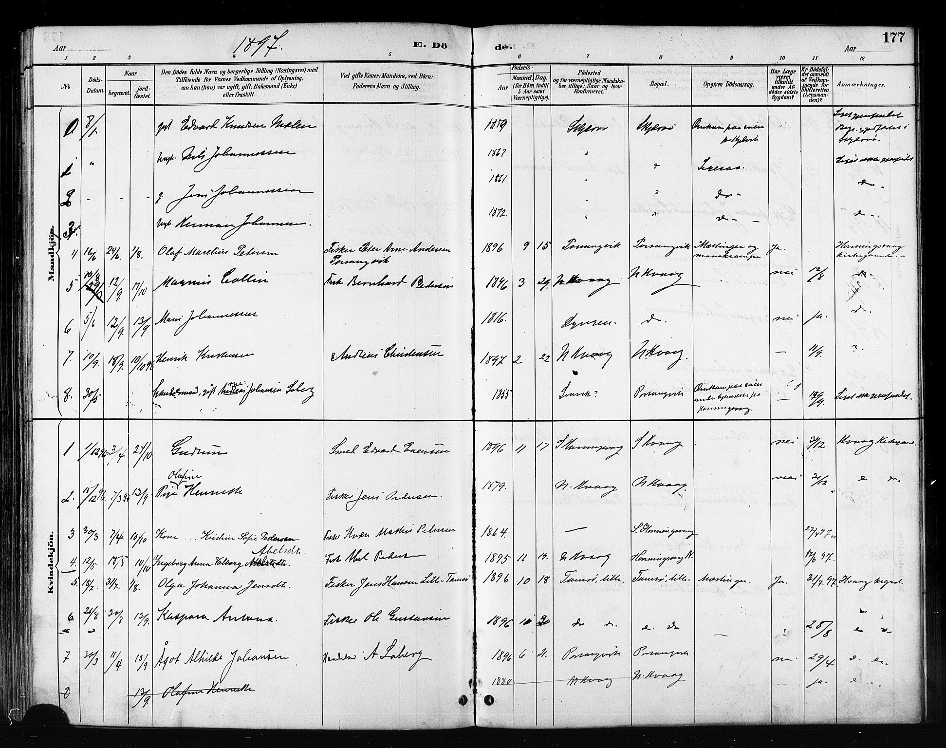 Måsøy sokneprestkontor, SATØ/S-1348/H/Ha/L0007kirke: Parish register (official) no. 7, 1887-1899, p. 177