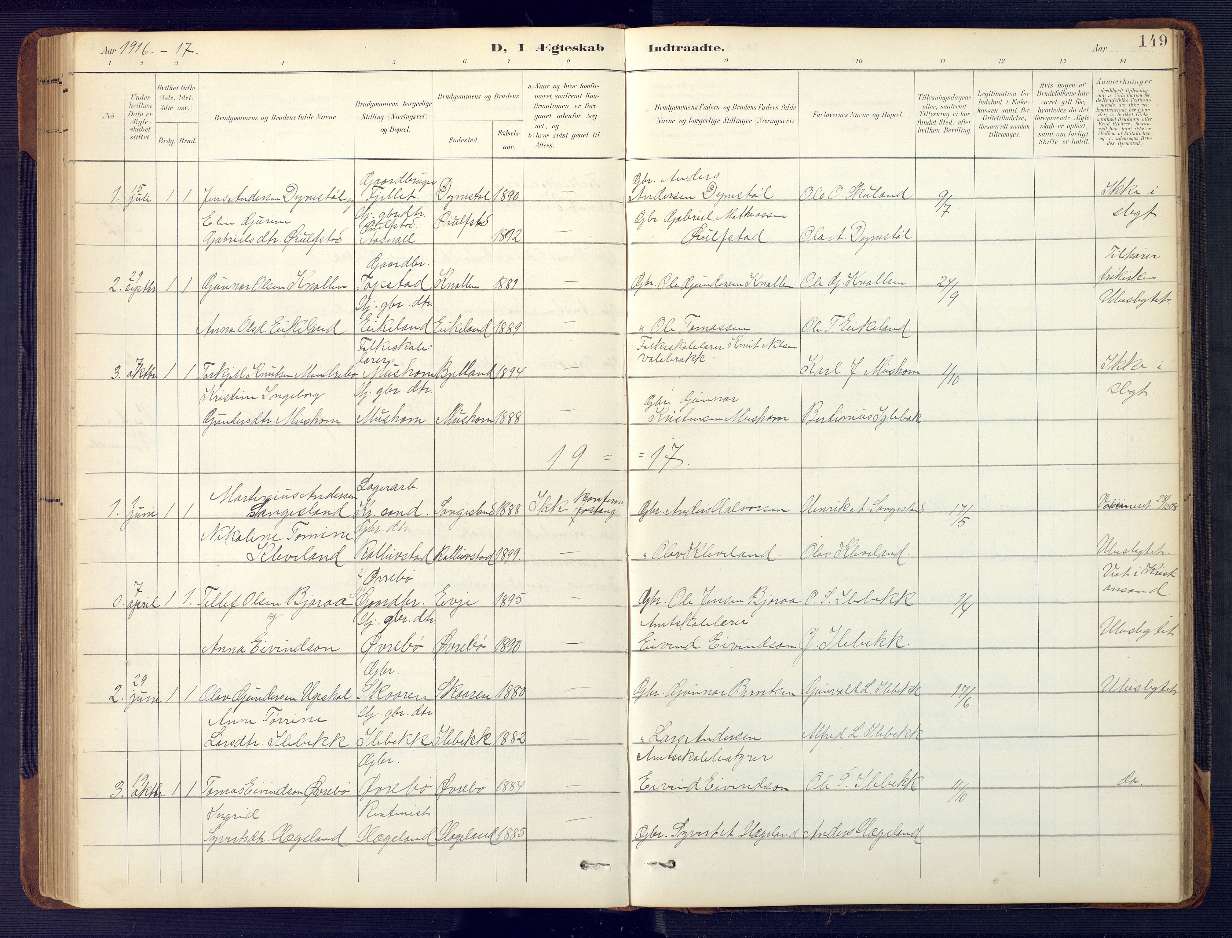 Vennesla sokneprestkontor, SAK/1111-0045/Fb/Fbc/L0003: Parish register (copy) no. B 3, 1895-1946, p. 149