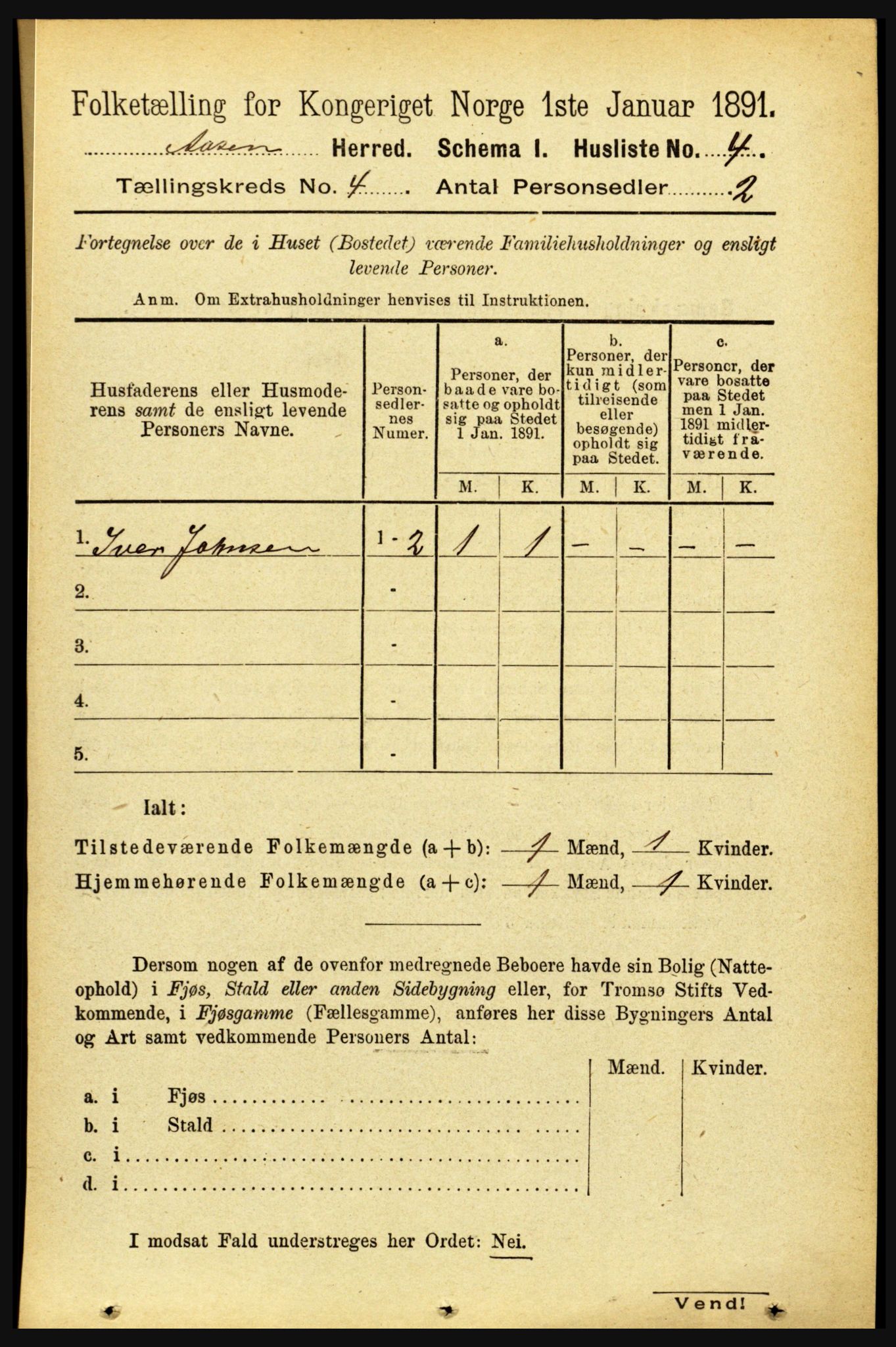 RA, 1891 census for 1716 Åsen, 1891, p. 1336