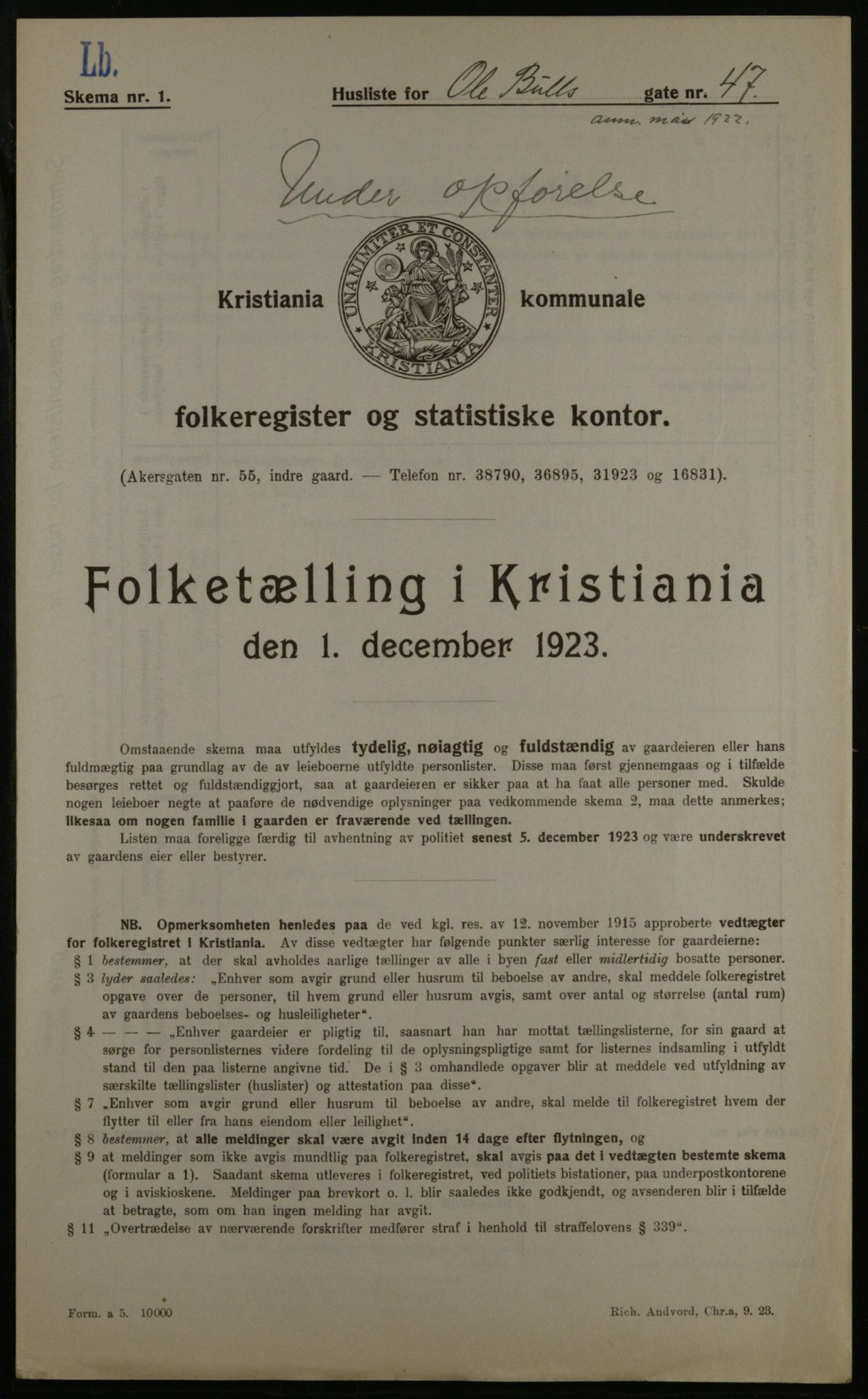 OBA, Municipal Census 1923 for Kristiania, 1923, p. 82892