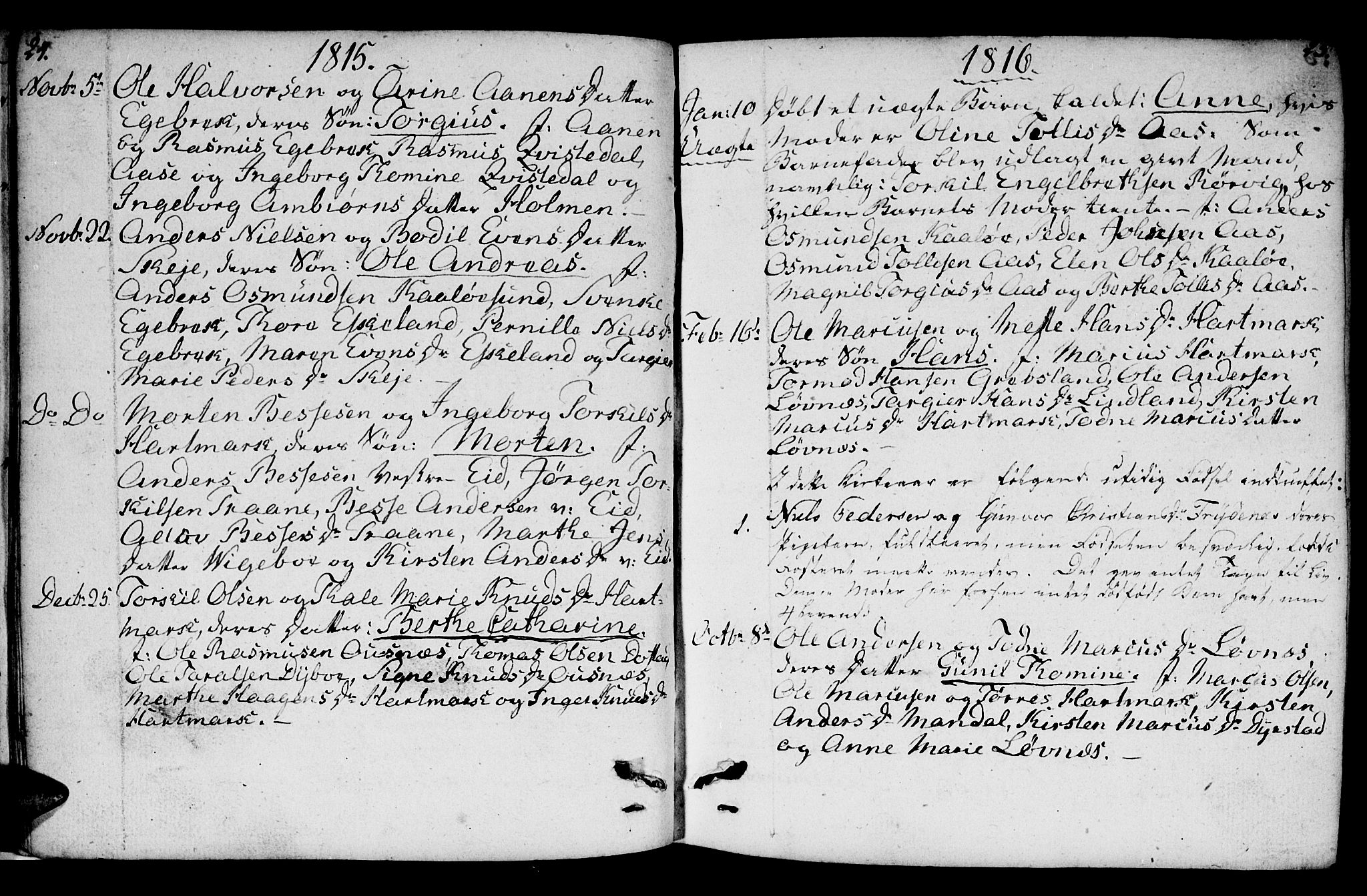 Mandal sokneprestkontor, SAK/1111-0030/F/Fb/Fbb/L0001: Parish register (copy) no. B 1, 1802-1846, p. 24-25