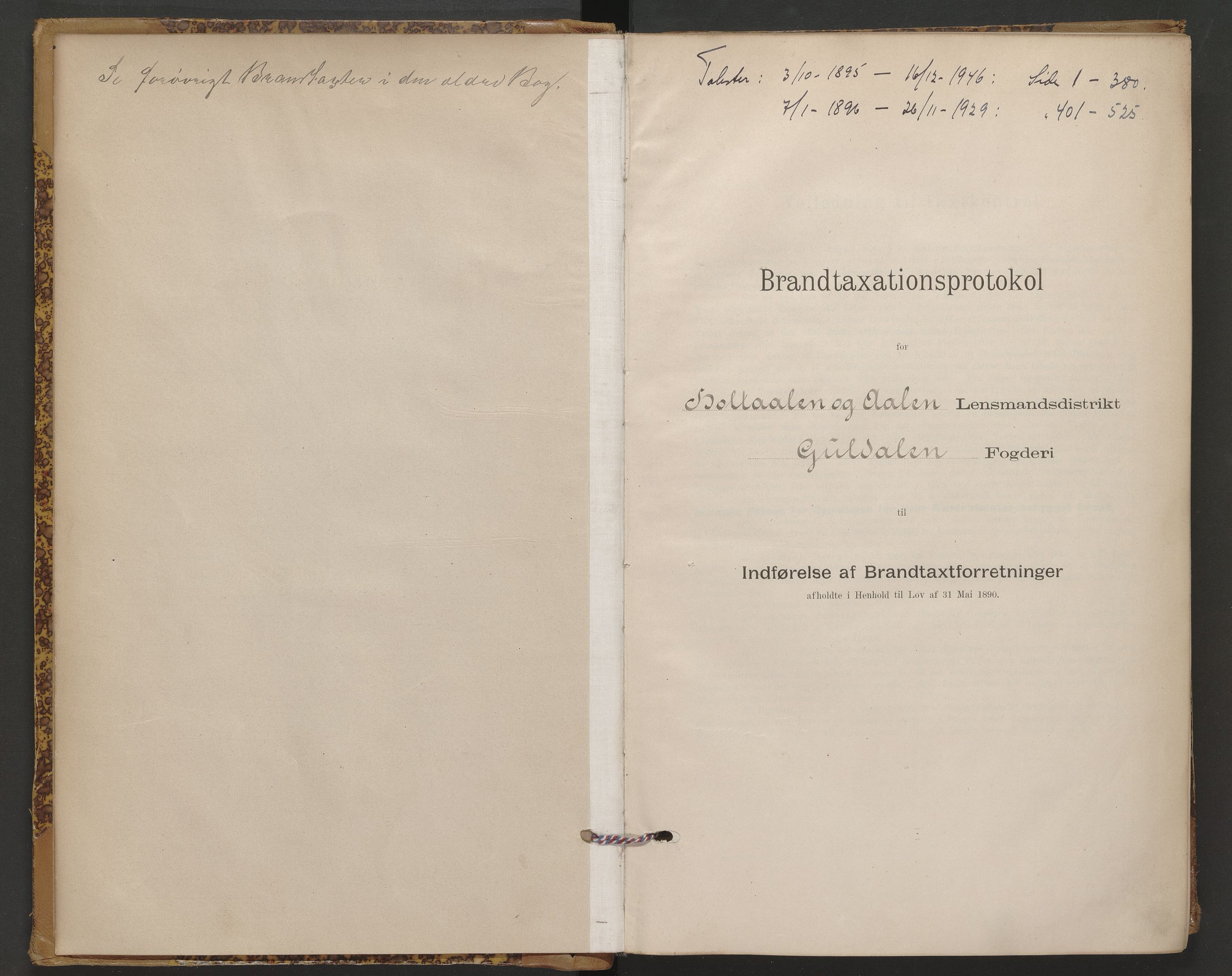 Holtålen lensmannskontor, AV/SAT-A-1056/1/12/L0003: 12.01.03 Branntakstprotokoll  -skjema, 1895-1929