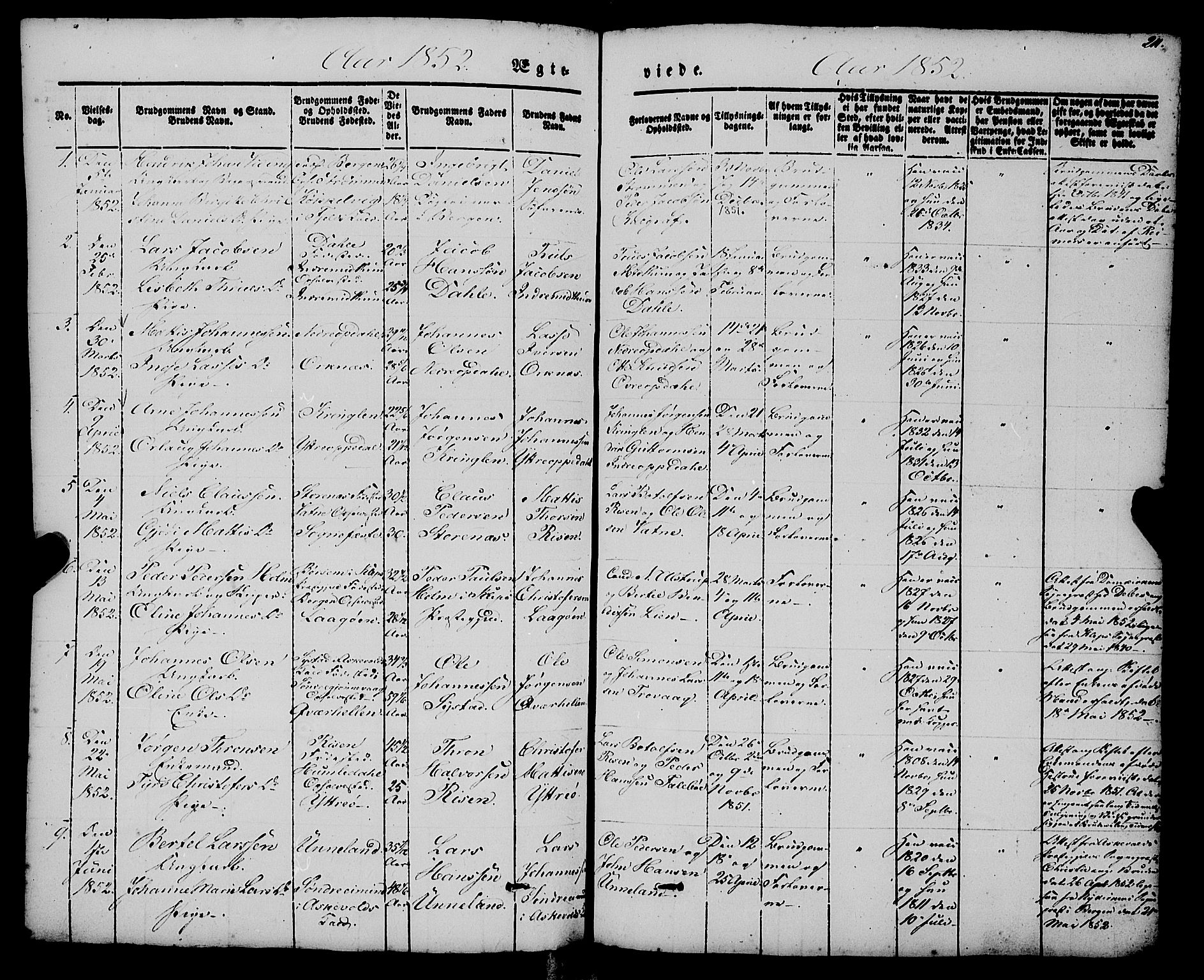 Gulen sokneprestembete, AV/SAB-A-80201/H/Haa/Haaa/L0021: Parish register (official) no. A 21, 1848-1858, p. 211