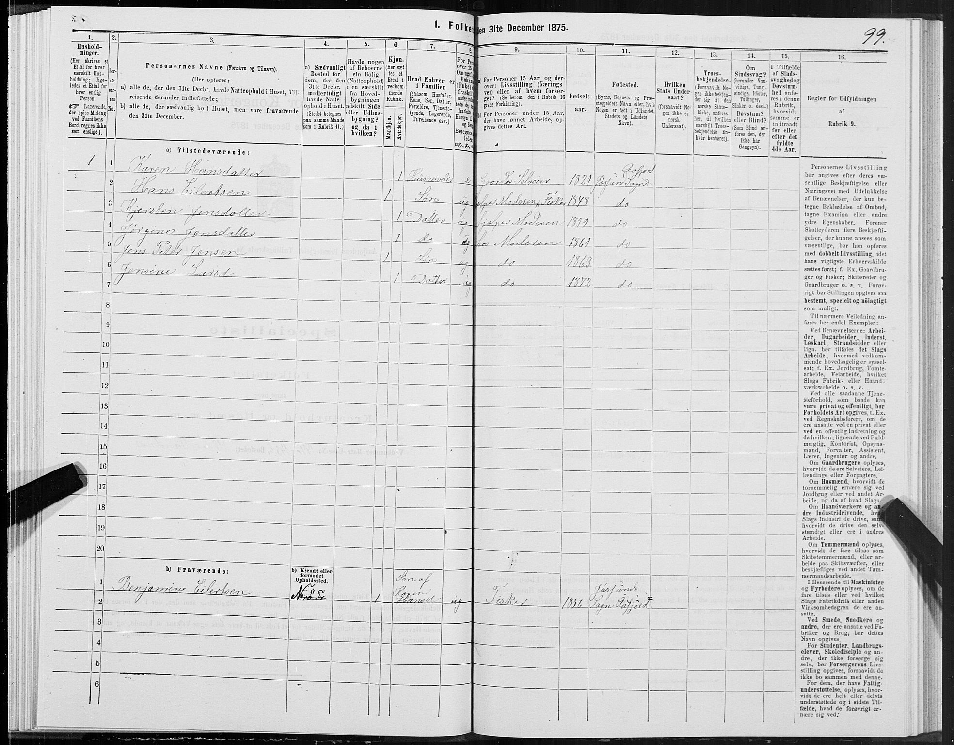 SAT, 1875 census for 1630P Aafjorden, 1875, p. 3099