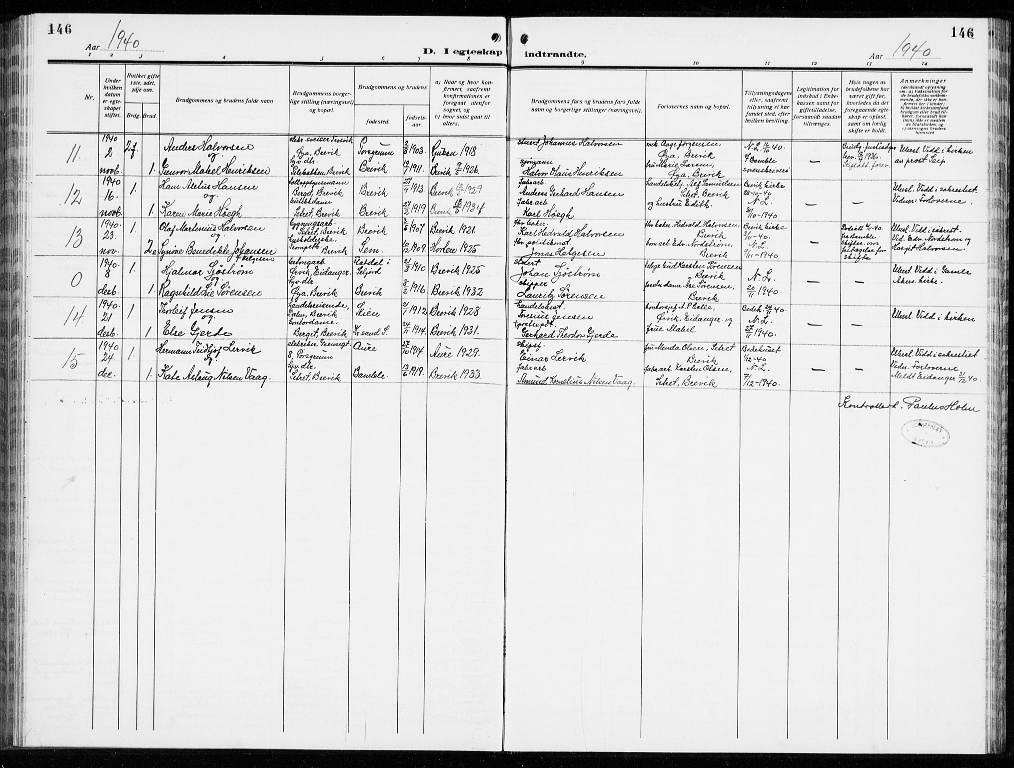 Brevik kirkebøker, AV/SAKO-A-255/G/Ga/L0006: Parish register (copy) no. 6, 1922-1940, p. 146