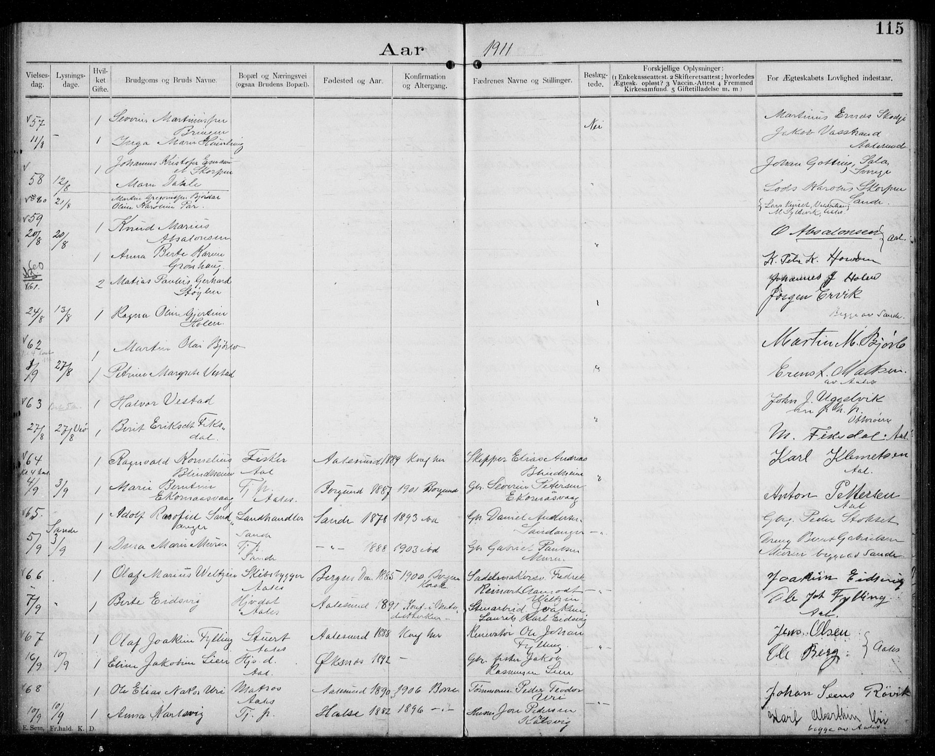 Ministerialprotokoller, klokkerbøker og fødselsregistre - Møre og Romsdal, AV/SAT-A-1454/529/L0458: Banns register no. 529A08, 1901-1918, p. 115