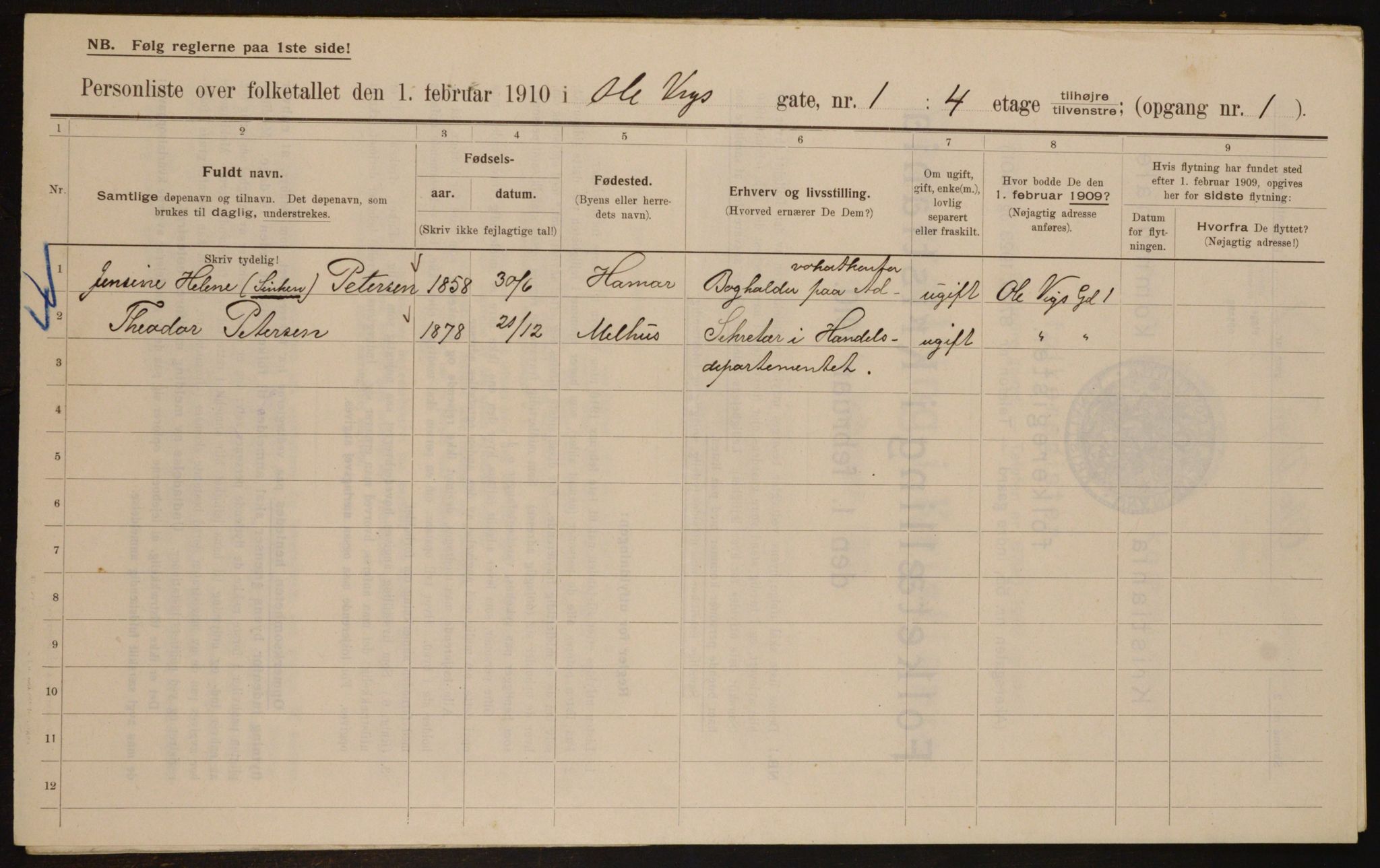 OBA, Municipal Census 1910 for Kristiania, 1910, p. 72702