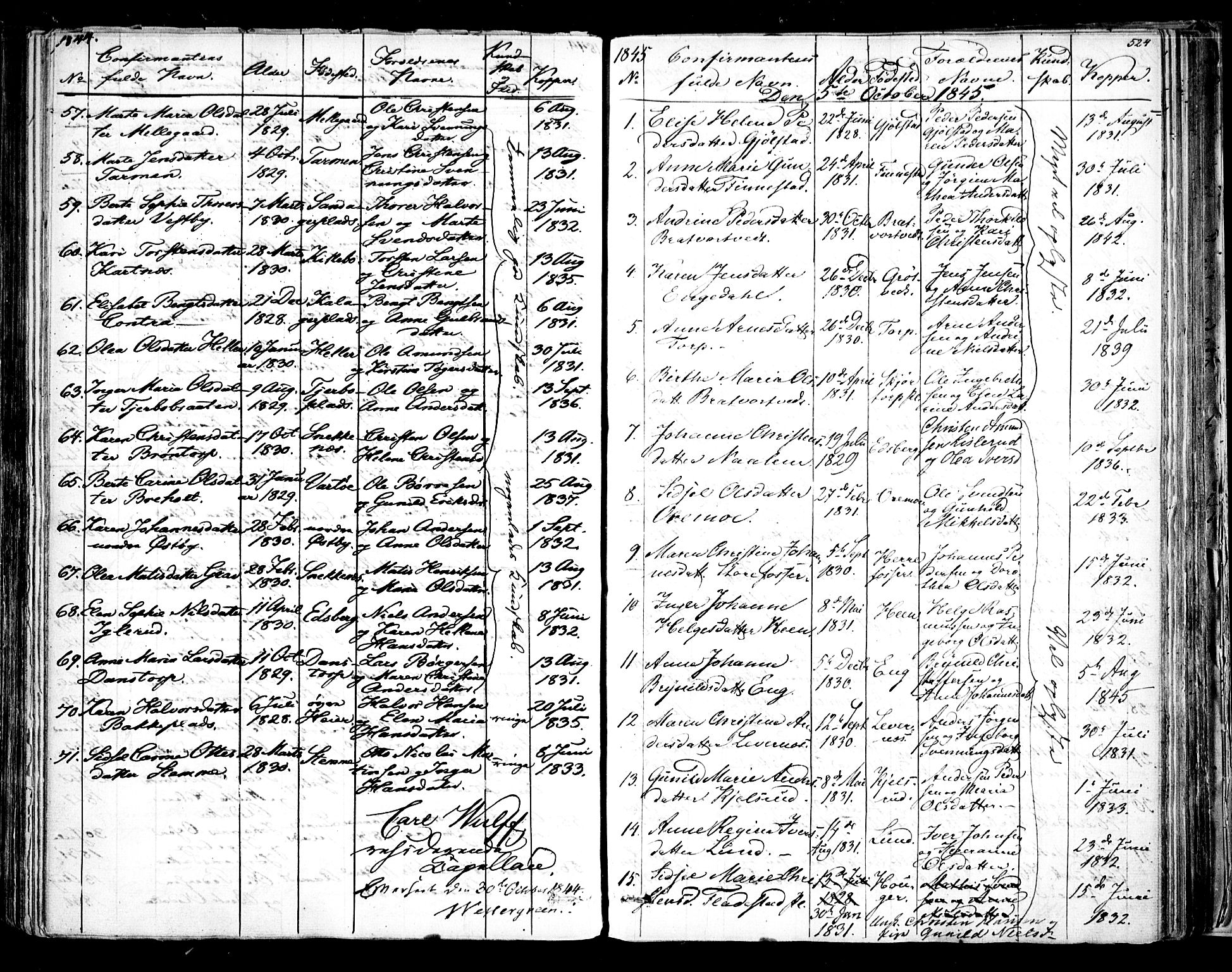 Rakkestad prestekontor Kirkebøker, AV/SAO-A-2008/F/Fa/L0008: Parish register (official) no. I 8, 1842-1849, p. 523-524