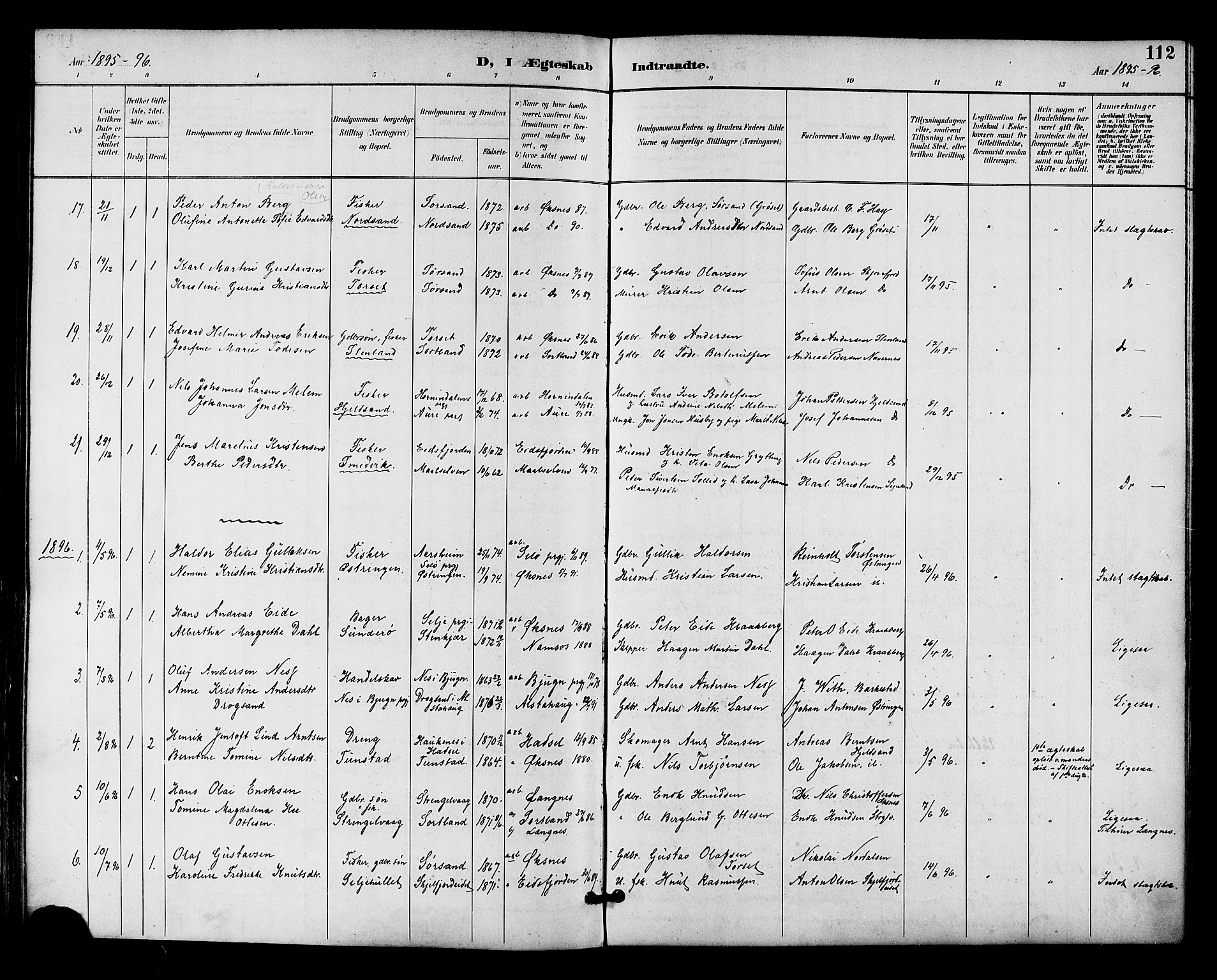 Ministerialprotokoller, klokkerbøker og fødselsregistre - Nordland, AV/SAT-A-1459/893/L1338: Parish register (official) no. 893A10, 1894-1903, p. 112