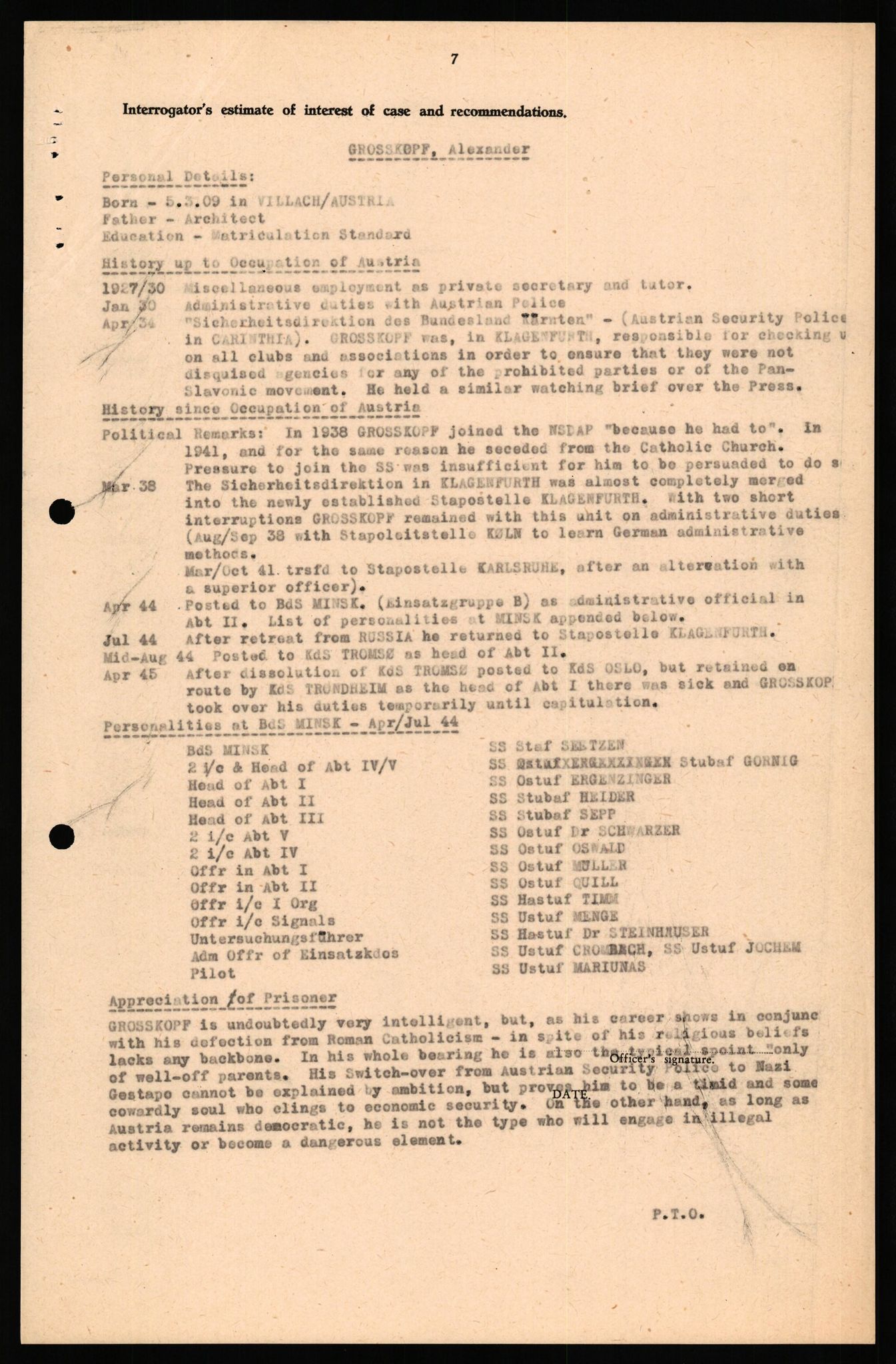 Forsvaret, Forsvarets overkommando II, AV/RA-RAFA-3915/D/Db/L0038: CI Questionaires. Tyske okkupasjonsstyrker i Norge. Østerrikere., 1945-1946, p. 364