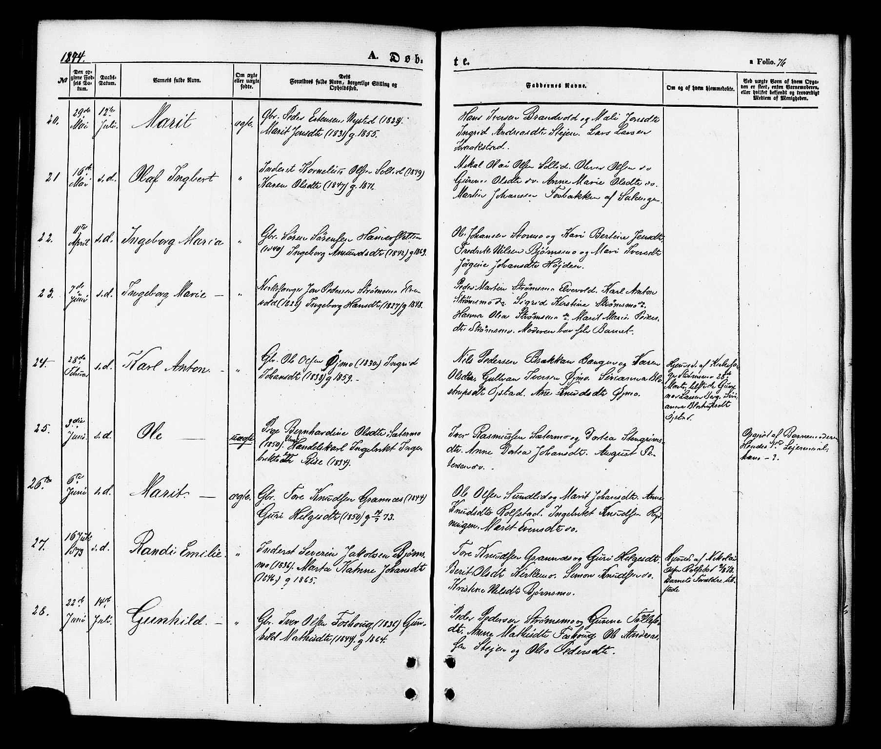 Målselv sokneprestembete, SATØ/S-1311/G/Ga/Gaa/L0008kirke: Parish register (official) no. 8, 1851-1877, p. 76