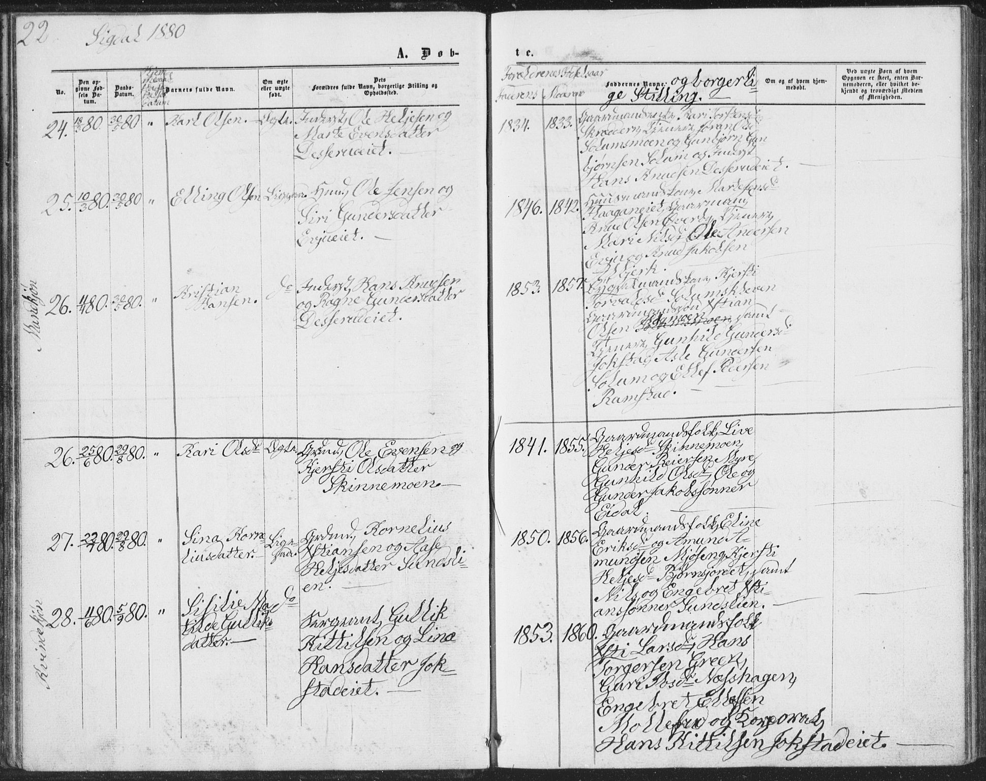 Sigdal kirkebøker, AV/SAKO-A-245/G/Ga/L0004: Parish register (copy) no. I 4, 1879-1885, p. 22