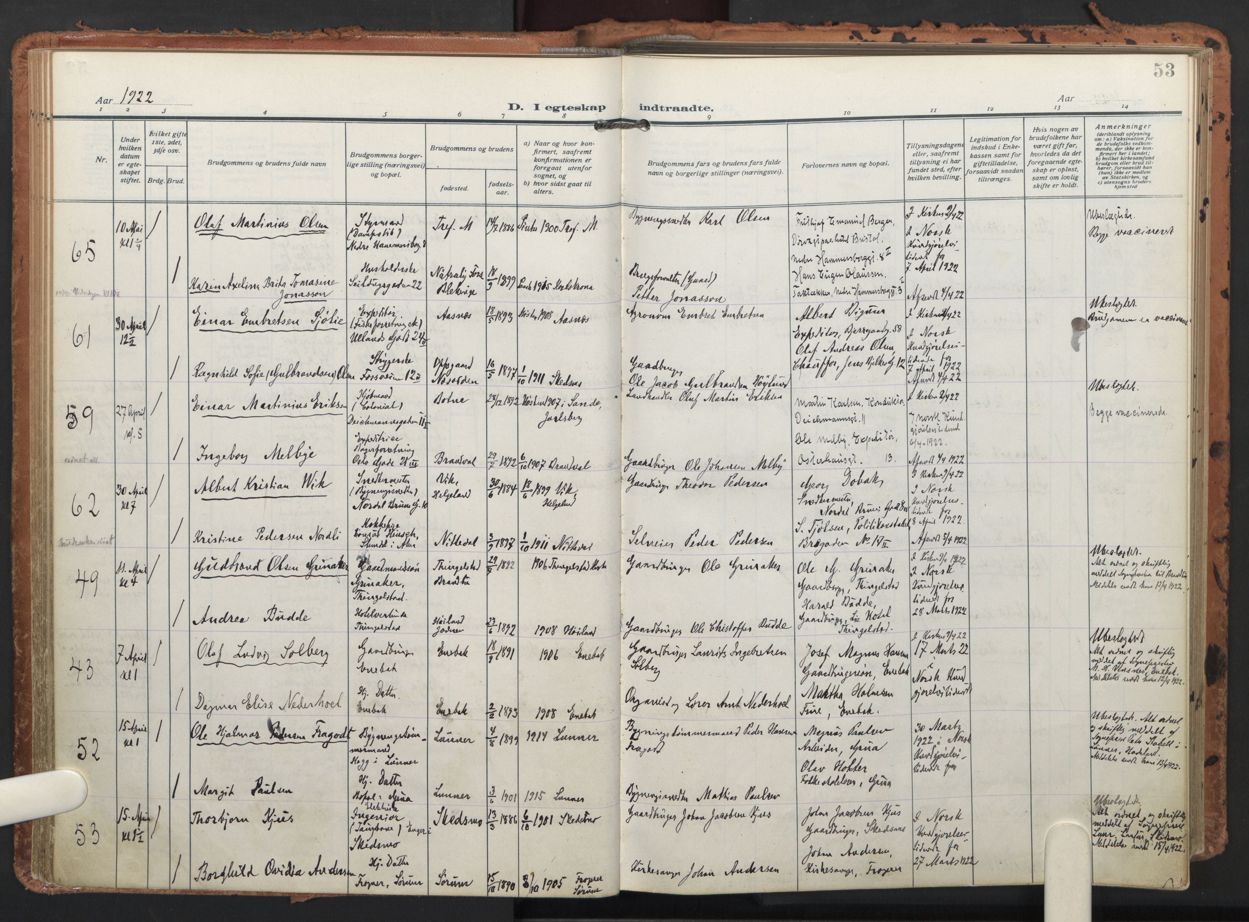 Trefoldighet prestekontor Kirkebøker, AV/SAO-A-10882/F/Fc/L0008: Parish register (official) no. III 8, 1920-1932, p. 53