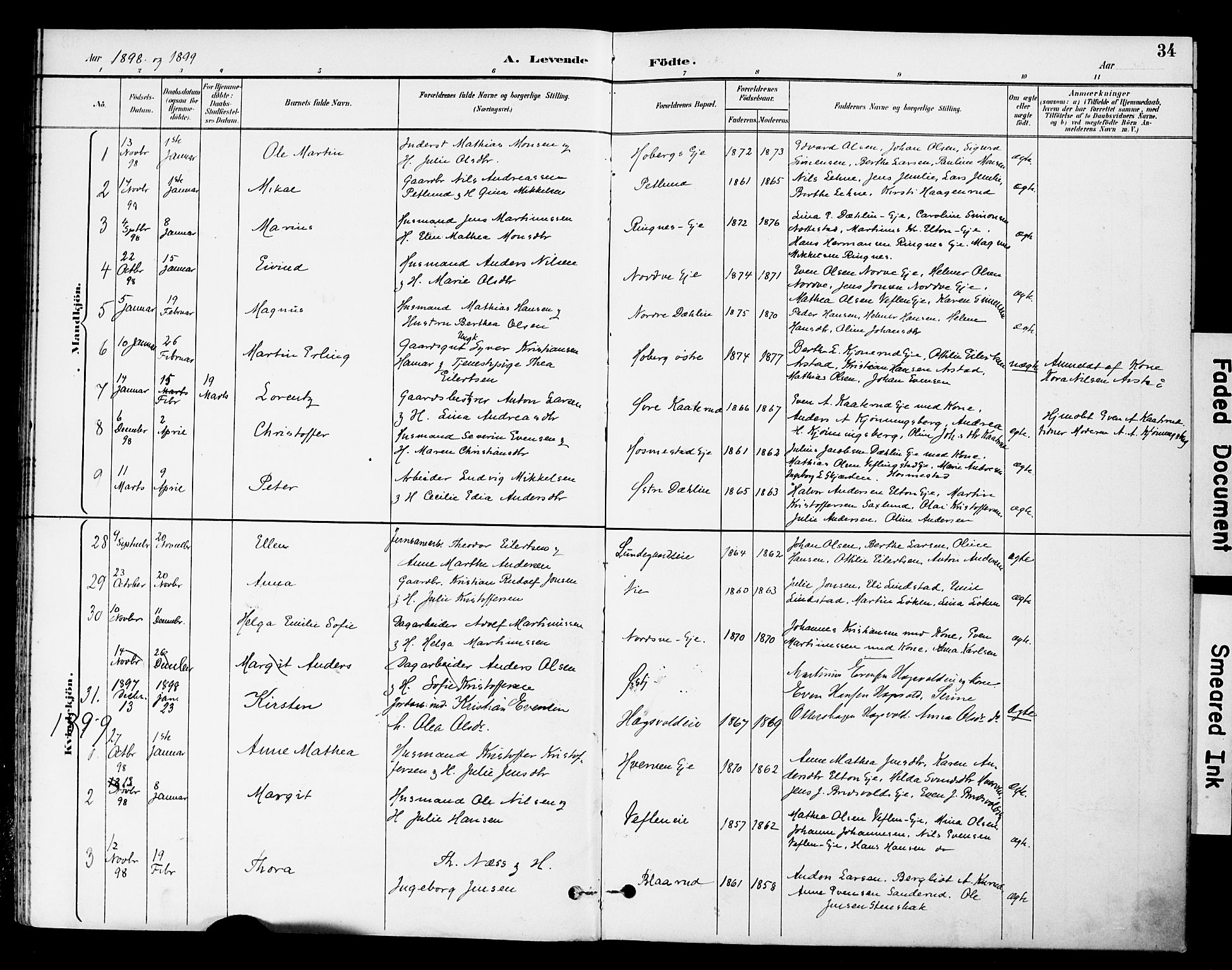 Stange prestekontor, SAH/PREST-002/K/L0021: Parish register (official) no. 21, 1891-1902, p. 34