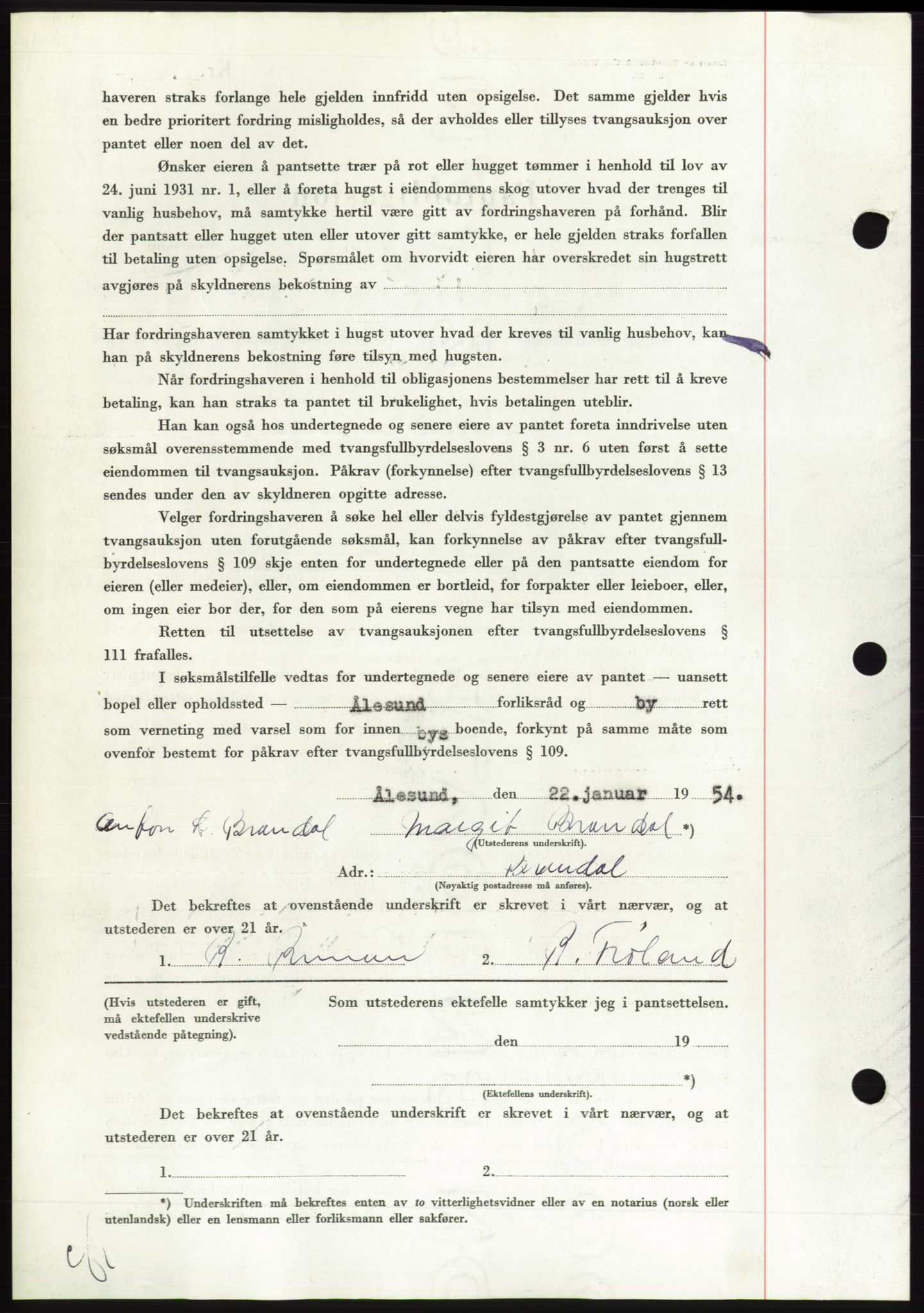 Søre Sunnmøre sorenskriveri, AV/SAT-A-4122/1/2/2C/L0124: Mortgage book no. 12B, 1953-1954, Diary no: : 287/1954