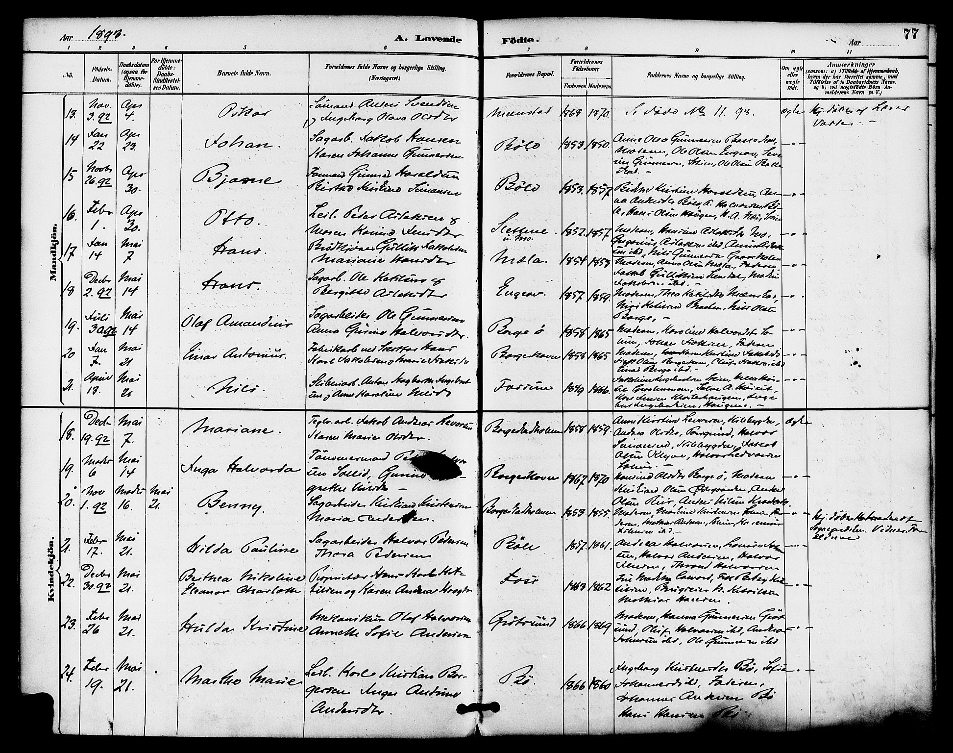 Gjerpen kirkebøker, AV/SAKO-A-265/F/Fa/L0010: Parish register (official) no. I 10, 1886-1895, p. 77