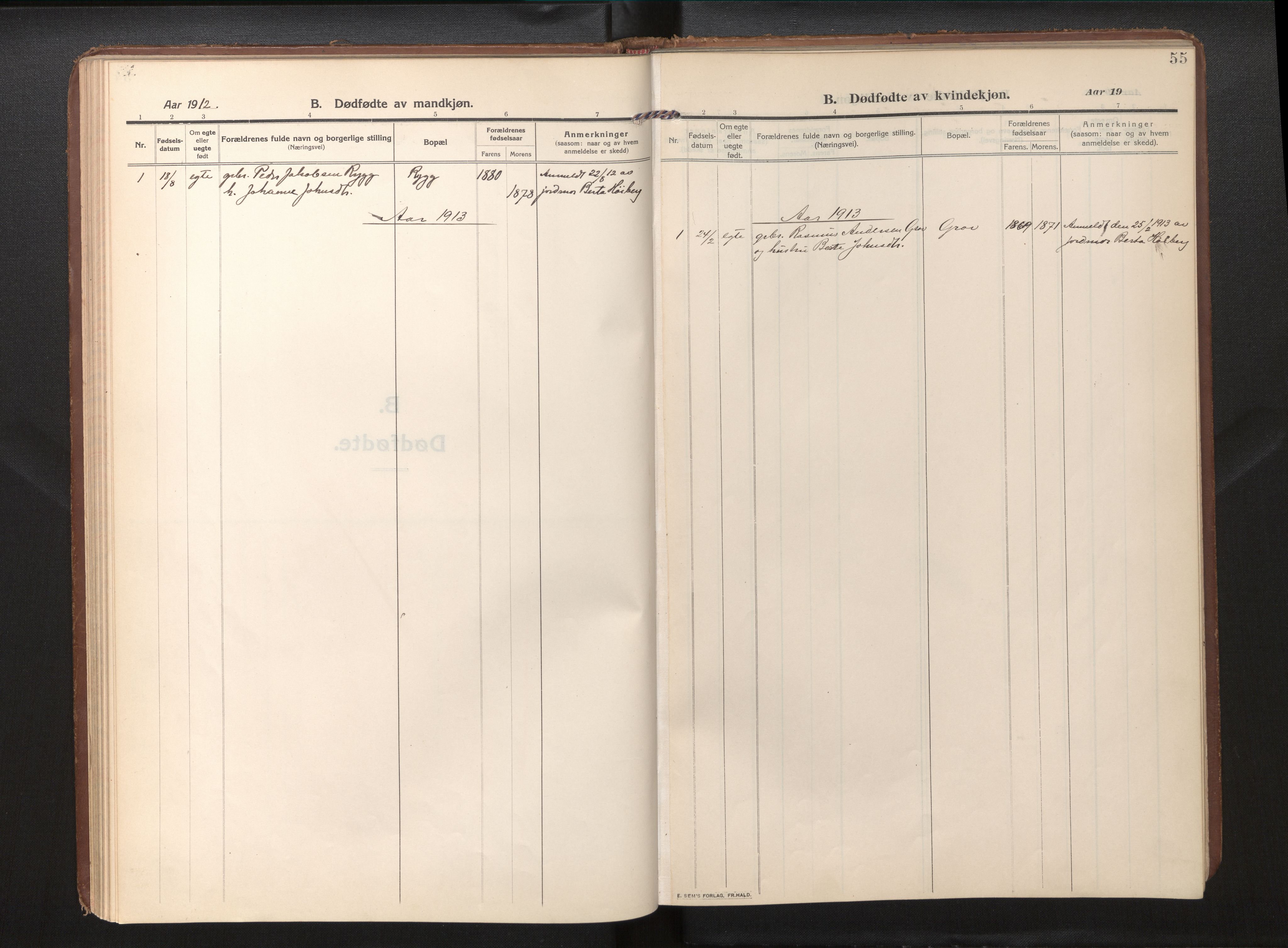 Gloppen sokneprestembete, AV/SAB-A-80101/H/Haa/Haad/L0002: Parish register (official) no. D 2, 1911-1925, p. 54b-55a