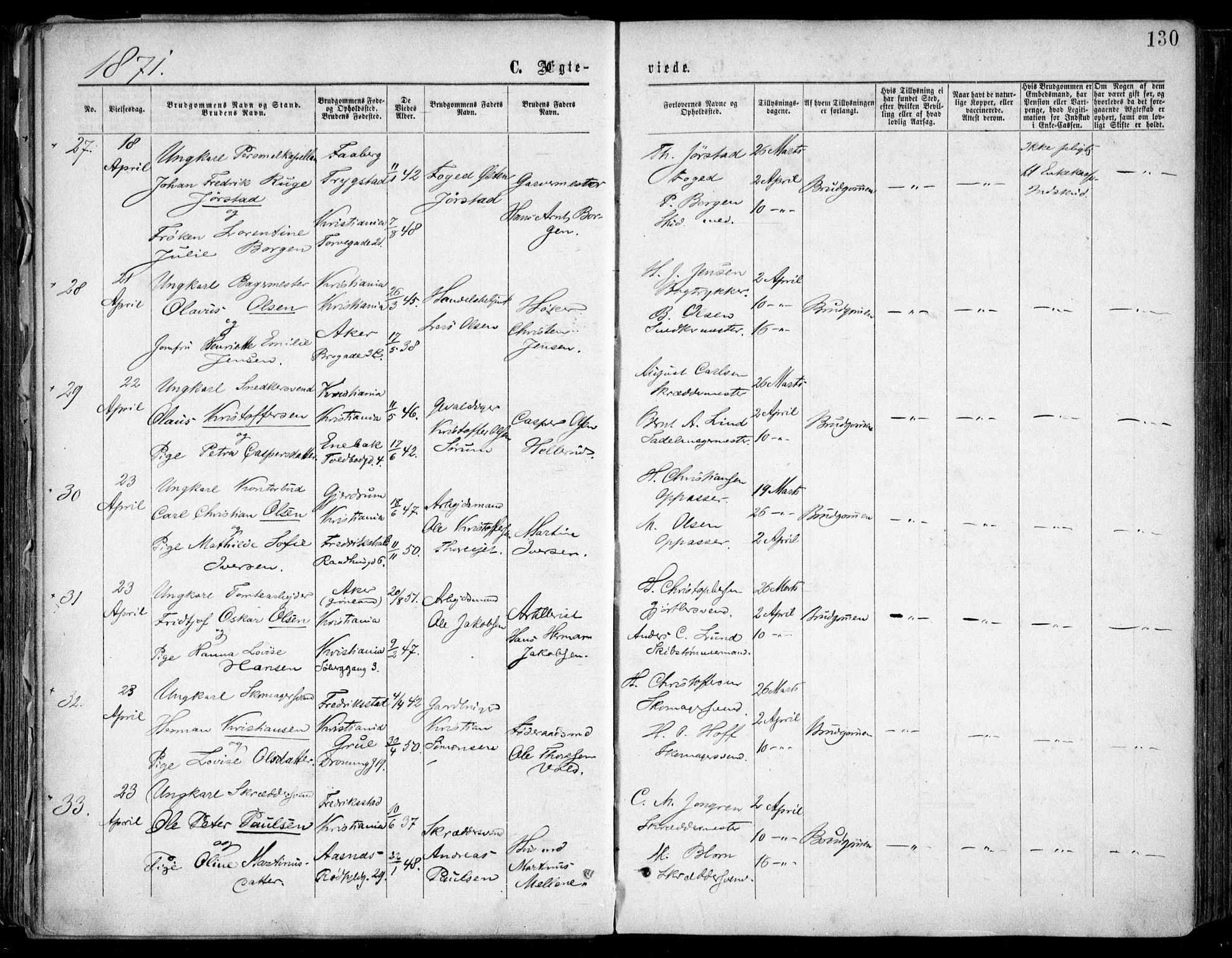 Oslo domkirke Kirkebøker, SAO/A-10752/F/Fa/L0021: Parish register (official) no. 21, 1865-1884, p. 130