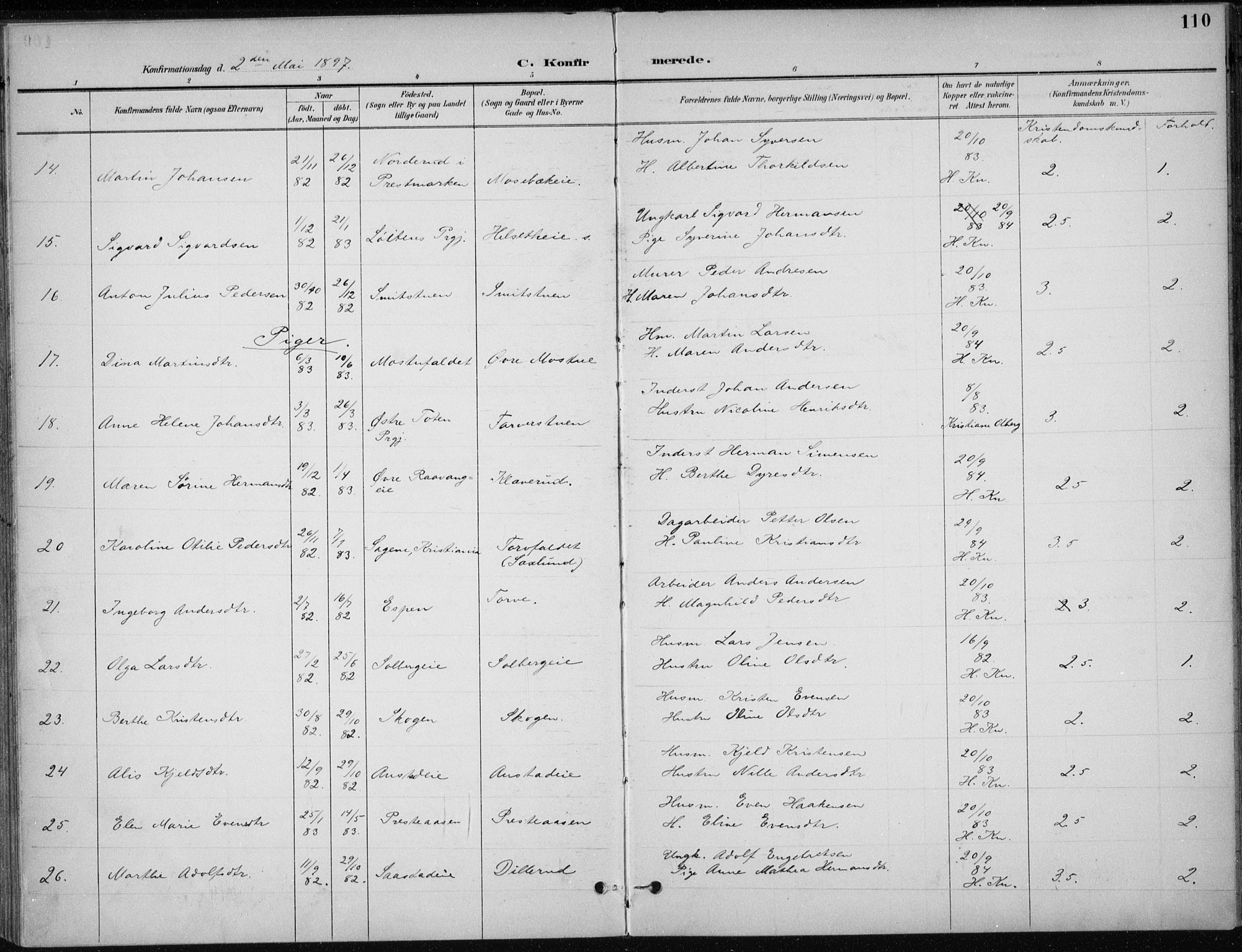 Stange prestekontor, AV/SAH-PREST-002/K/L0023: Parish register (official) no. 23, 1897-1920, p. 110