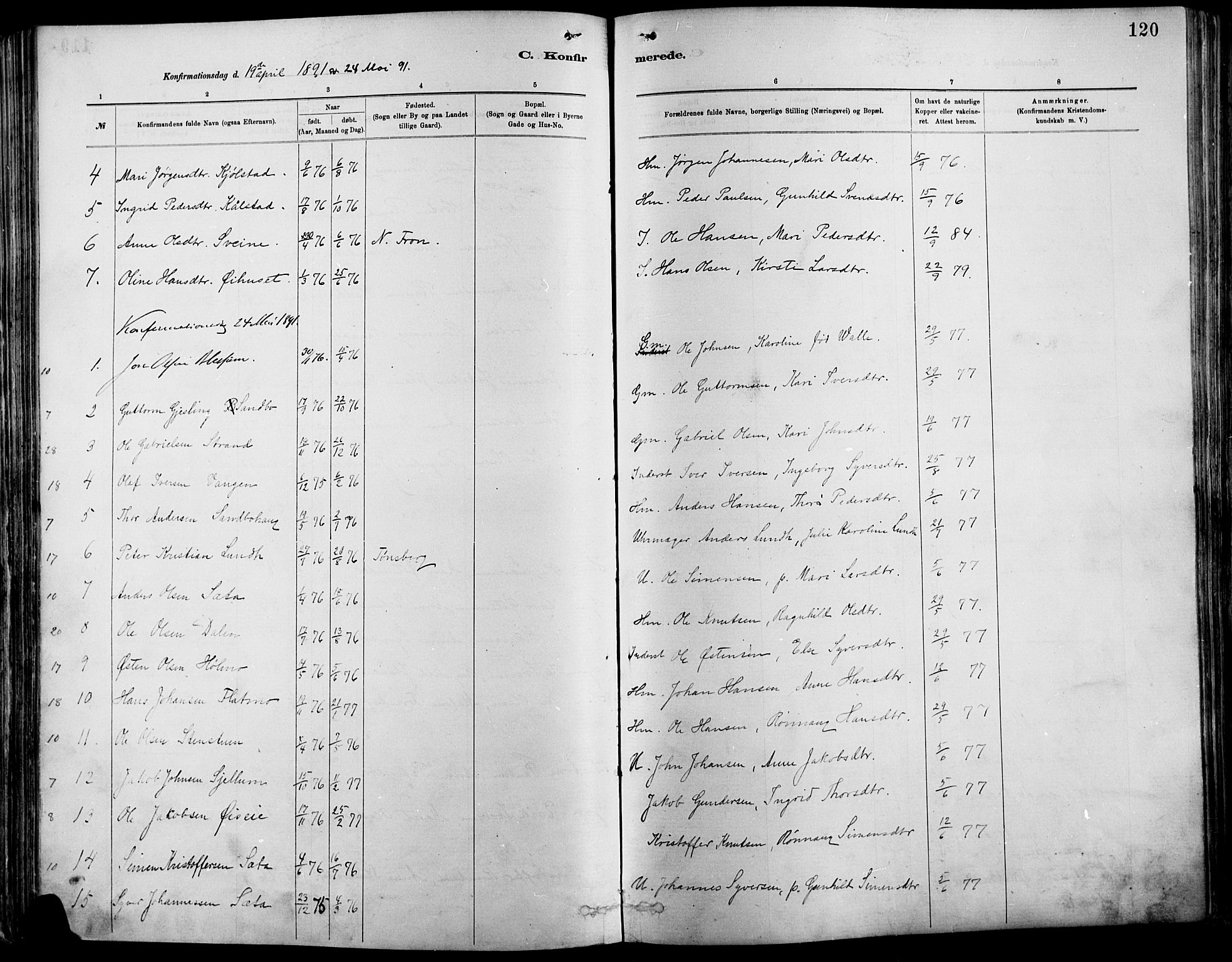 Vågå prestekontor, SAH/PREST-076/H/Ha/Haa/L0009: Parish register (official) no. 9, 1886-1904, p. 120