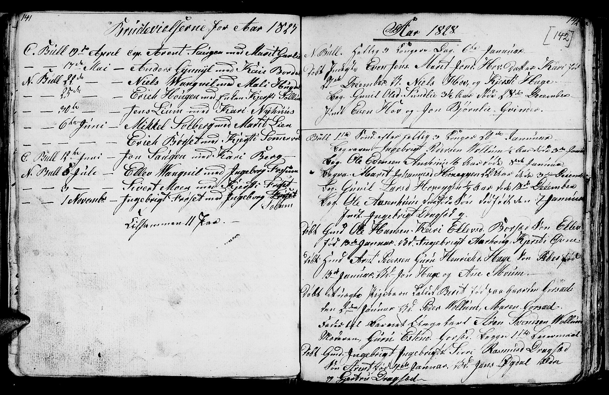 Ministerialprotokoller, klokkerbøker og fødselsregistre - Sør-Trøndelag, SAT/A-1456/689/L1042: Parish register (copy) no. 689C01, 1812-1841, p. 141-142