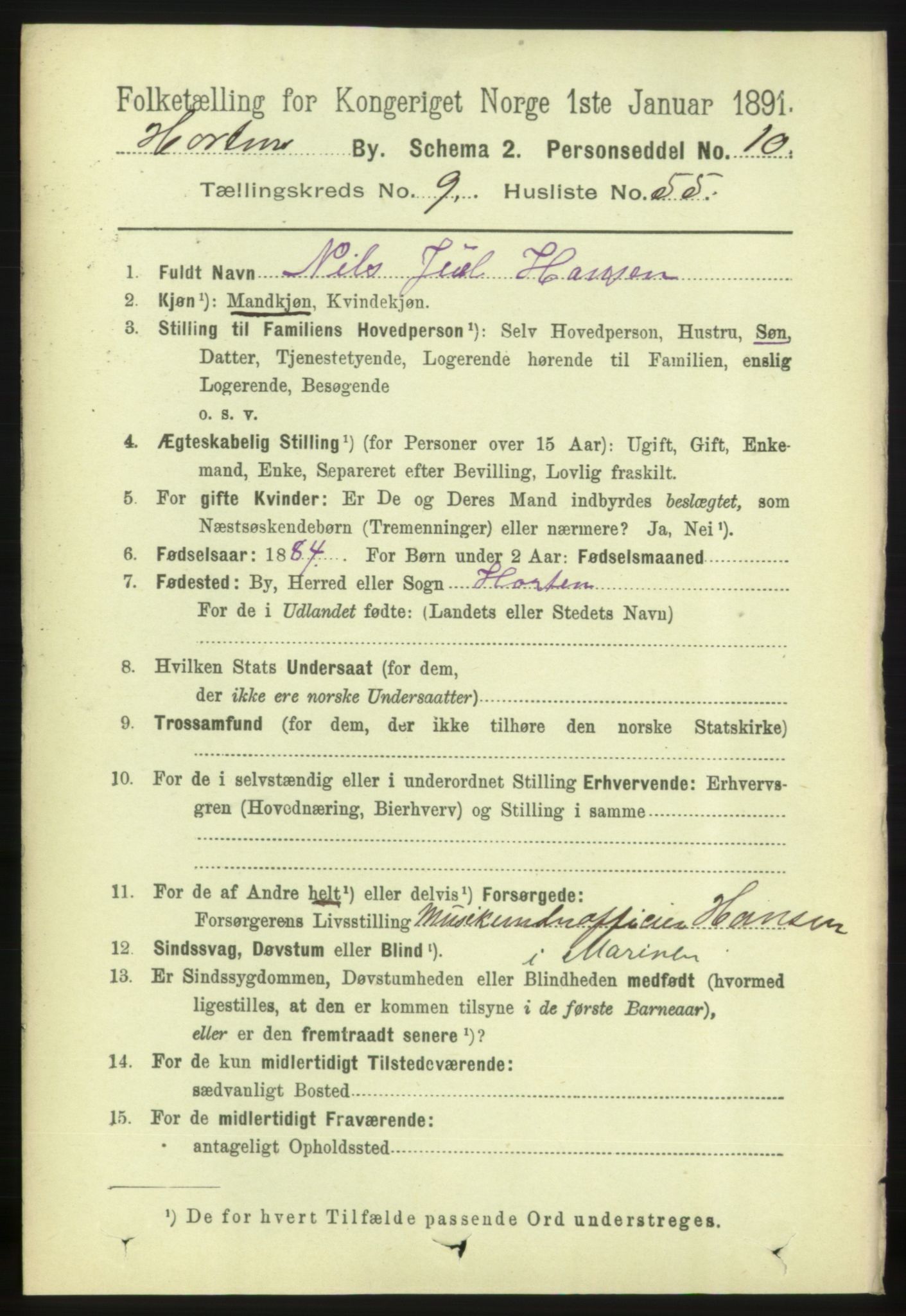 RA, 1891 census for 0703 Horten, 1891, p. 6155