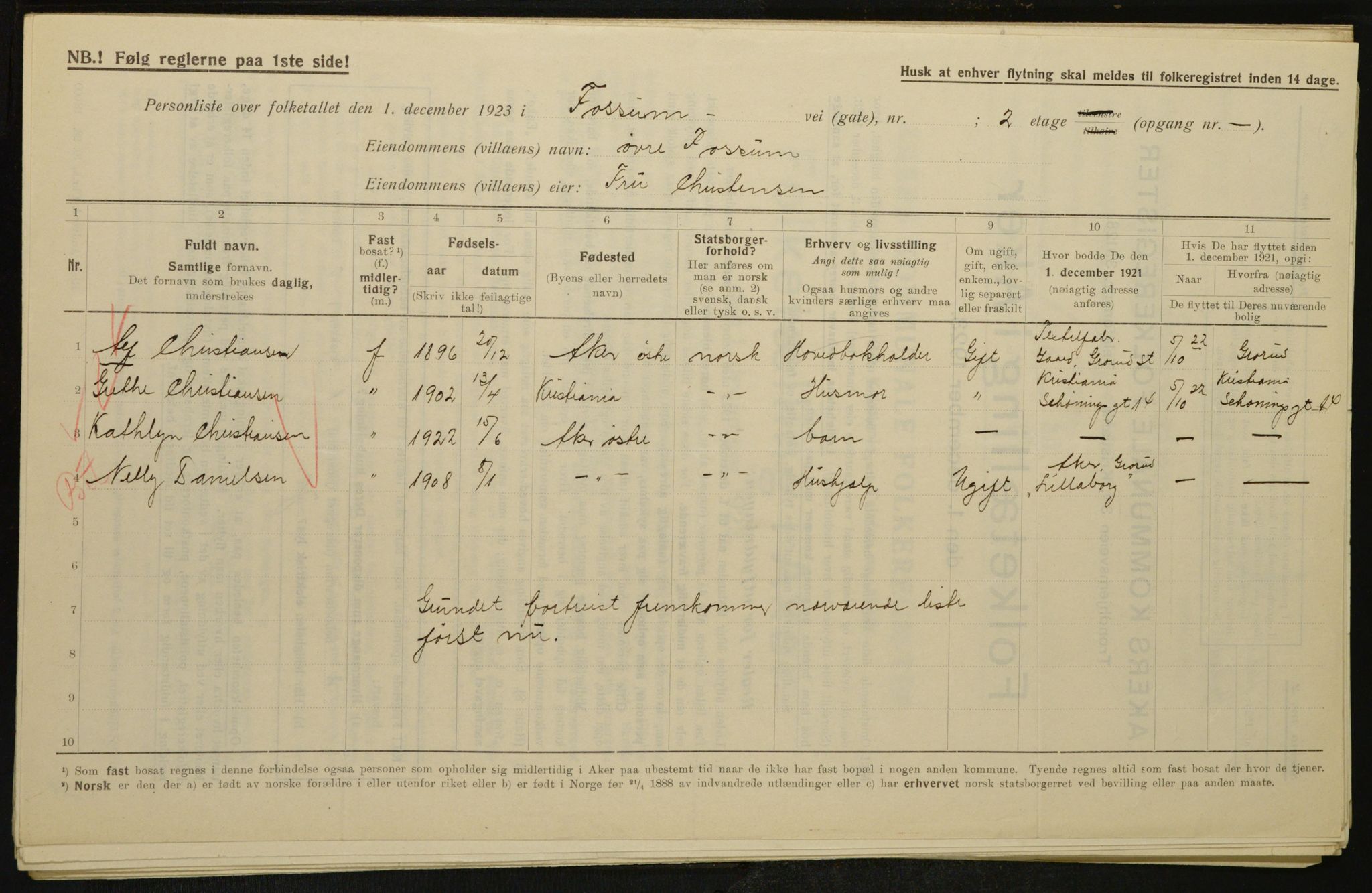 , Municipal Census 1923 for Aker, 1923, p. 23921