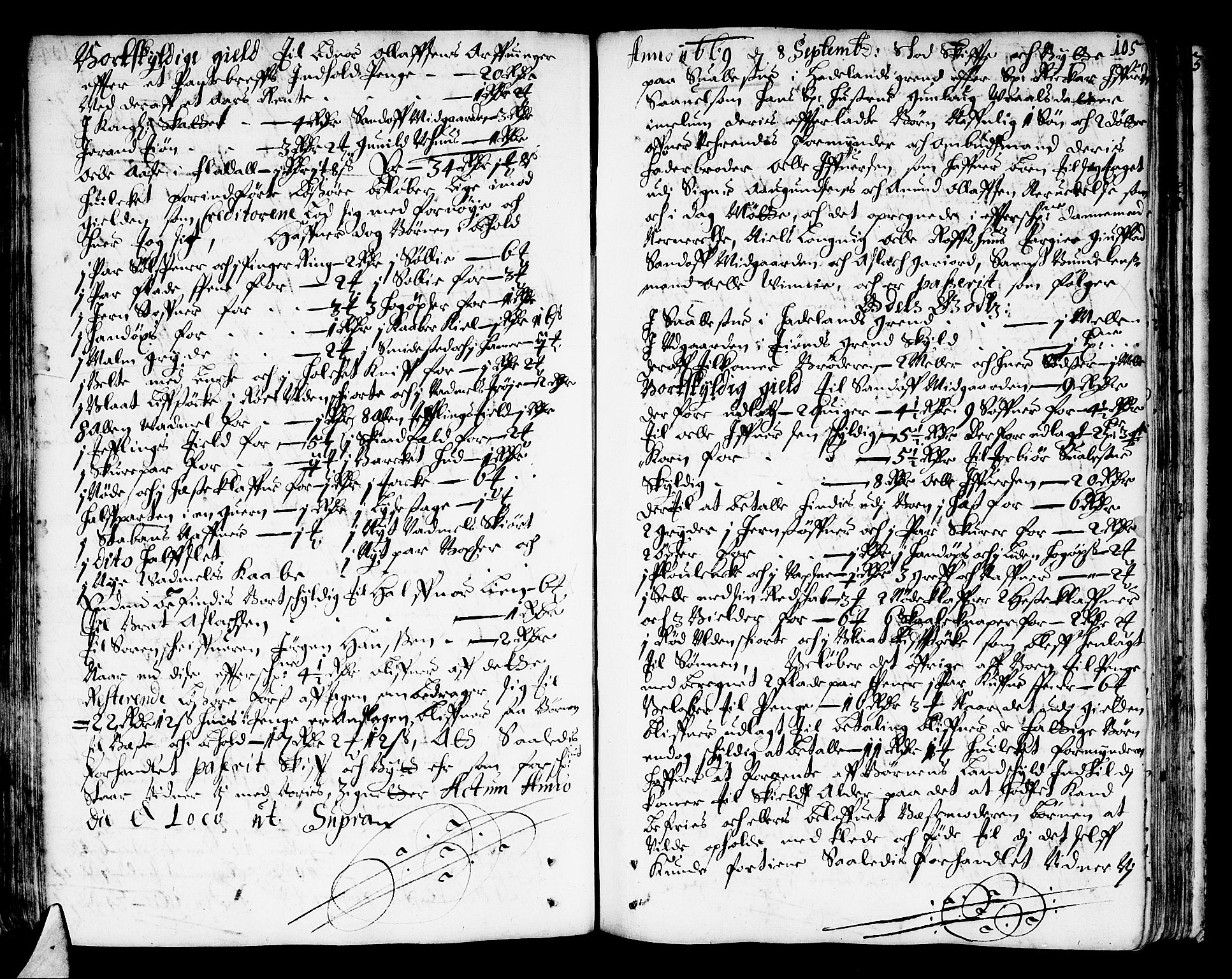 Bamble sorenskriveri, AV/SAKO-A-214/H/Hb/Hba/Hbaa/L0001: Skifteprotokoll, 1665-1686, p. 104b-105a